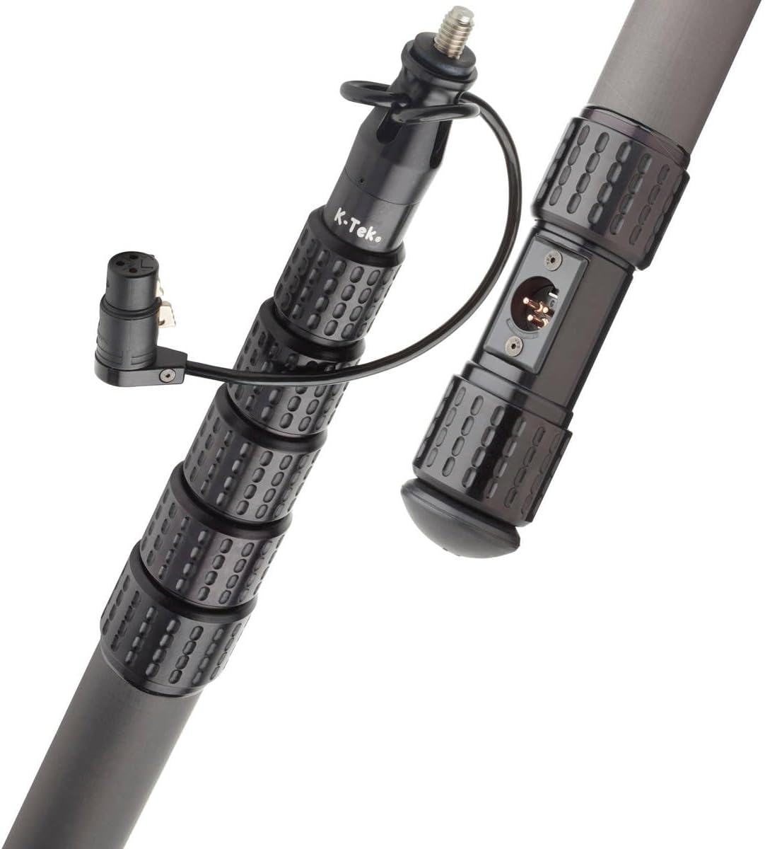 K-Tek KP12CCR 12' KlassicPro Graphite 6-Section Boompole with KPCK12 Internal XLR Coiled Cable and KPCCR Side Exit