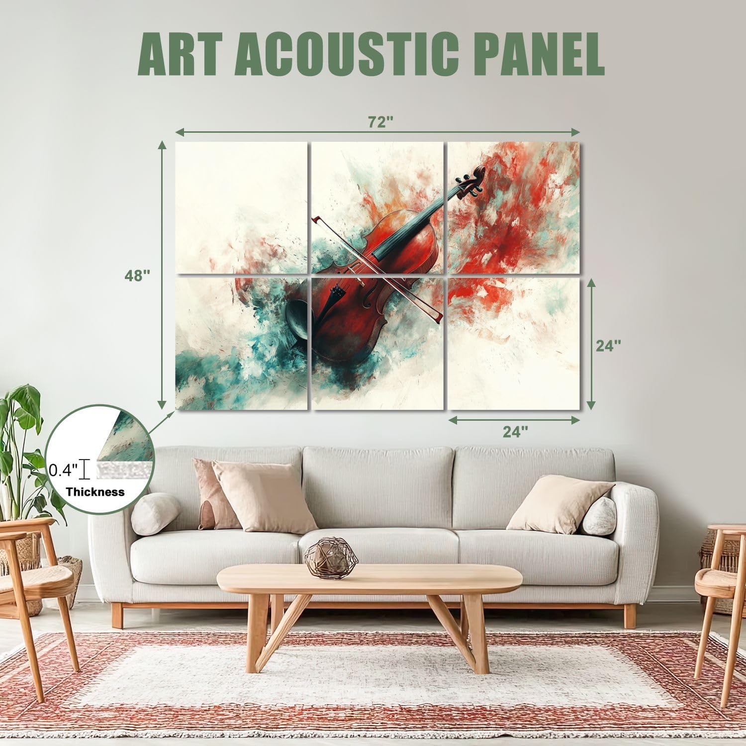 6 Pack Art Acoustic Panels Sound Absorbing Music Graffiti Poster Cello Instrument Colorful Studio Musical Violin Decorative Soundproof Wall Panels Self Adhesive for Recording Studios Office 72