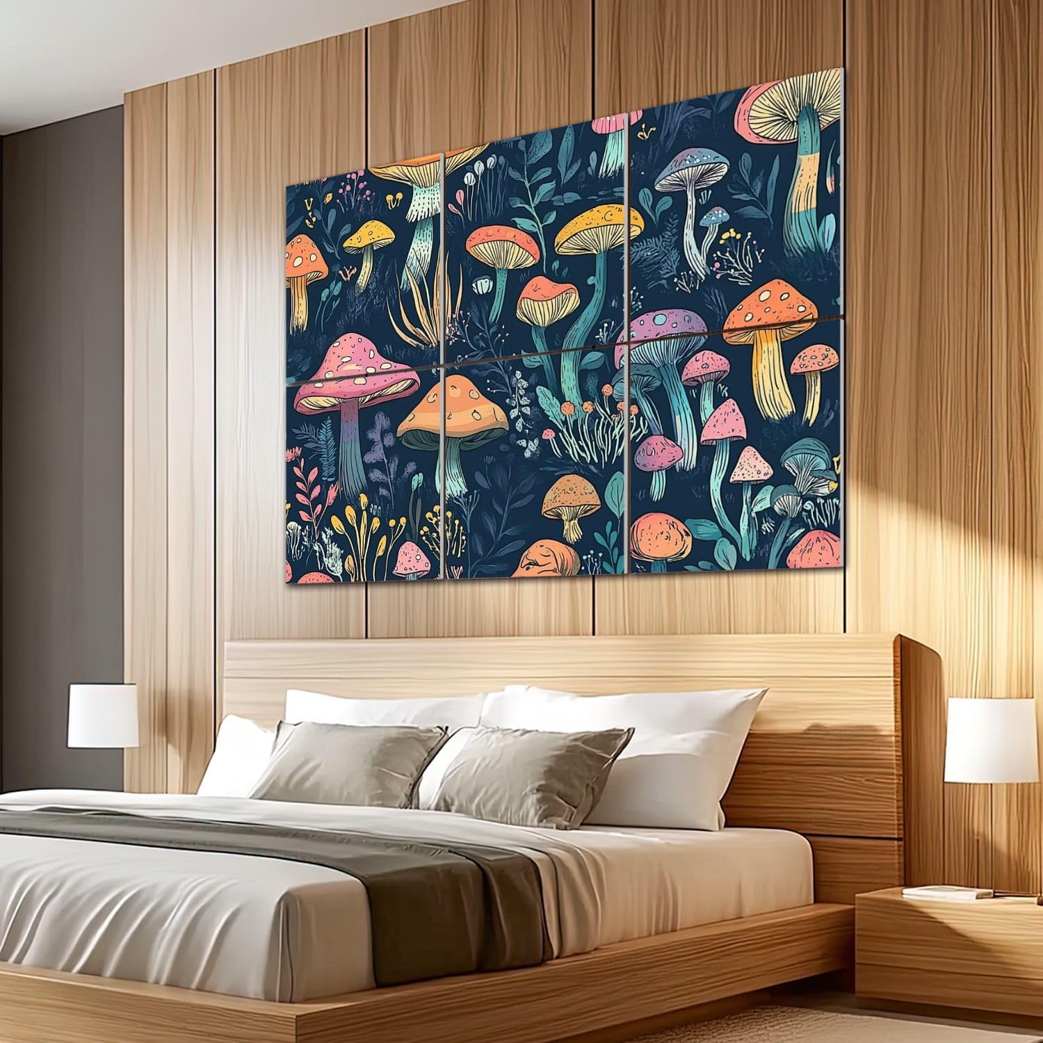 6 Pack Art Acoustic Panels Sound Absorbing Coloful Pink Yellow Red Magical Mushroom Forest Dark Navy Black Decorative Soundproof Wall Panels Self Adhesive for Recording Studios Office 72