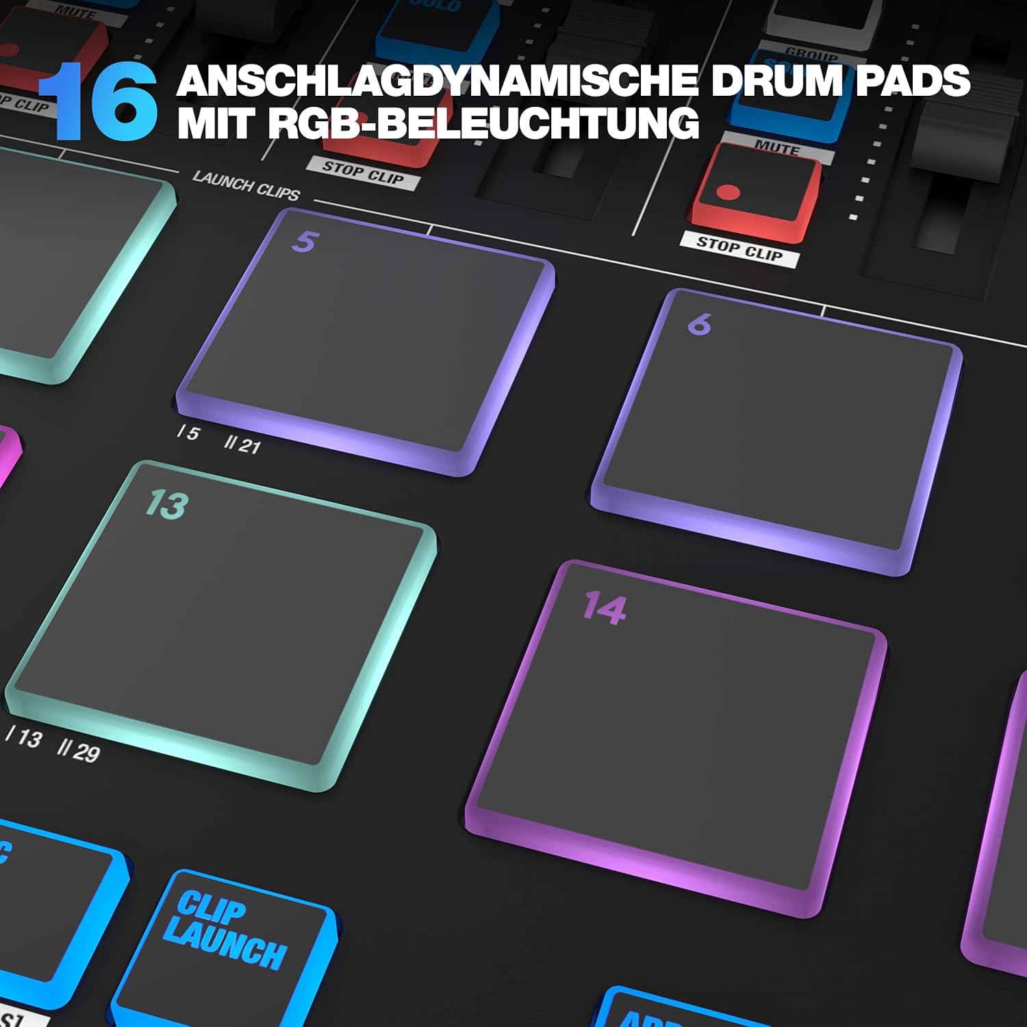 Reloop Keypad Pro Compact USB-MIDI DAW workstation with full Bitwig integration, 4-in-1 Station: master keyboard, drum pads, mixer unit & DAW controls