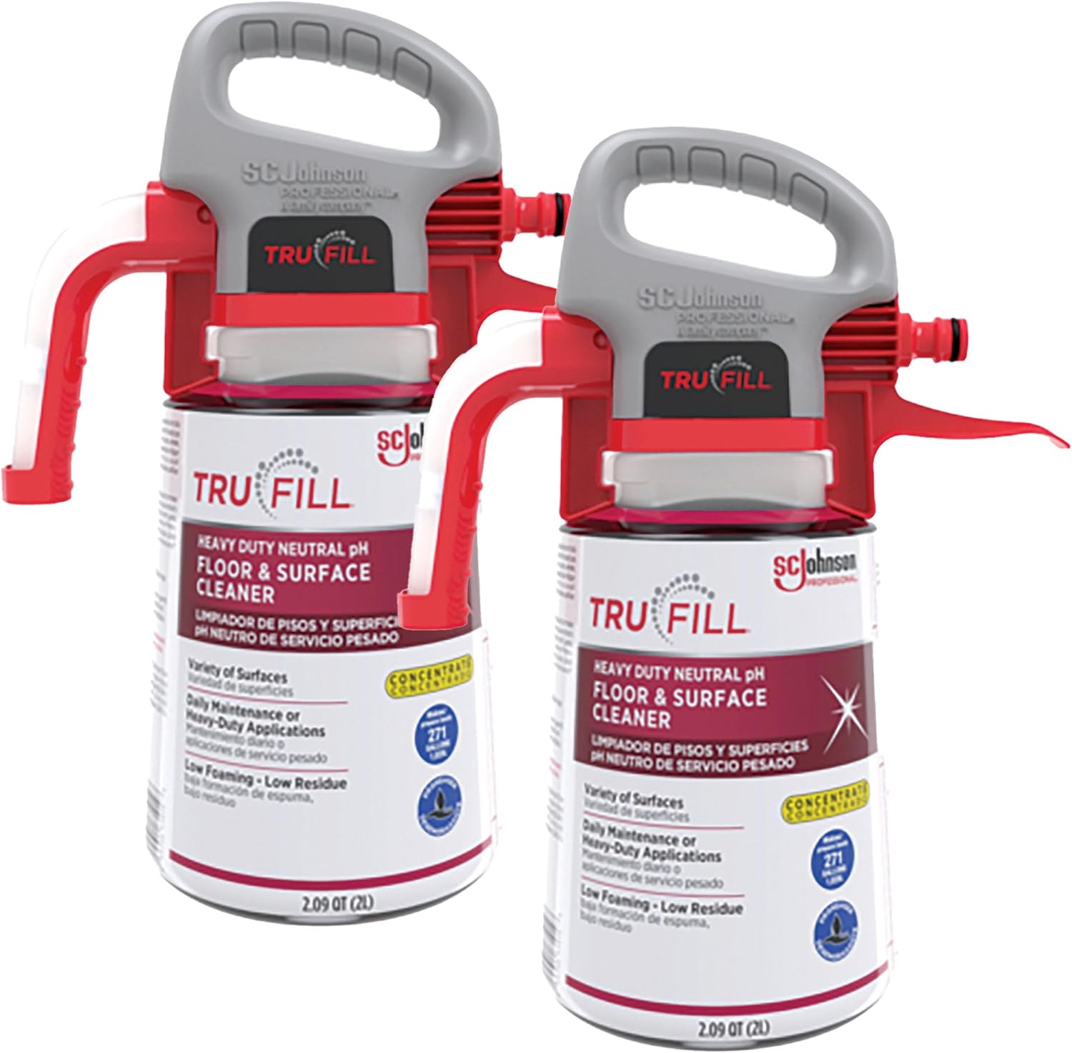 SC Johnson Professional TruFill Heavy Duty Neutral pH Floor & Surface Cleaner Starter Kit, Two 2L Cartridges, Two Dispenser Heads, Concentrated Formula for Daily Maintenance, for Professional Use Only