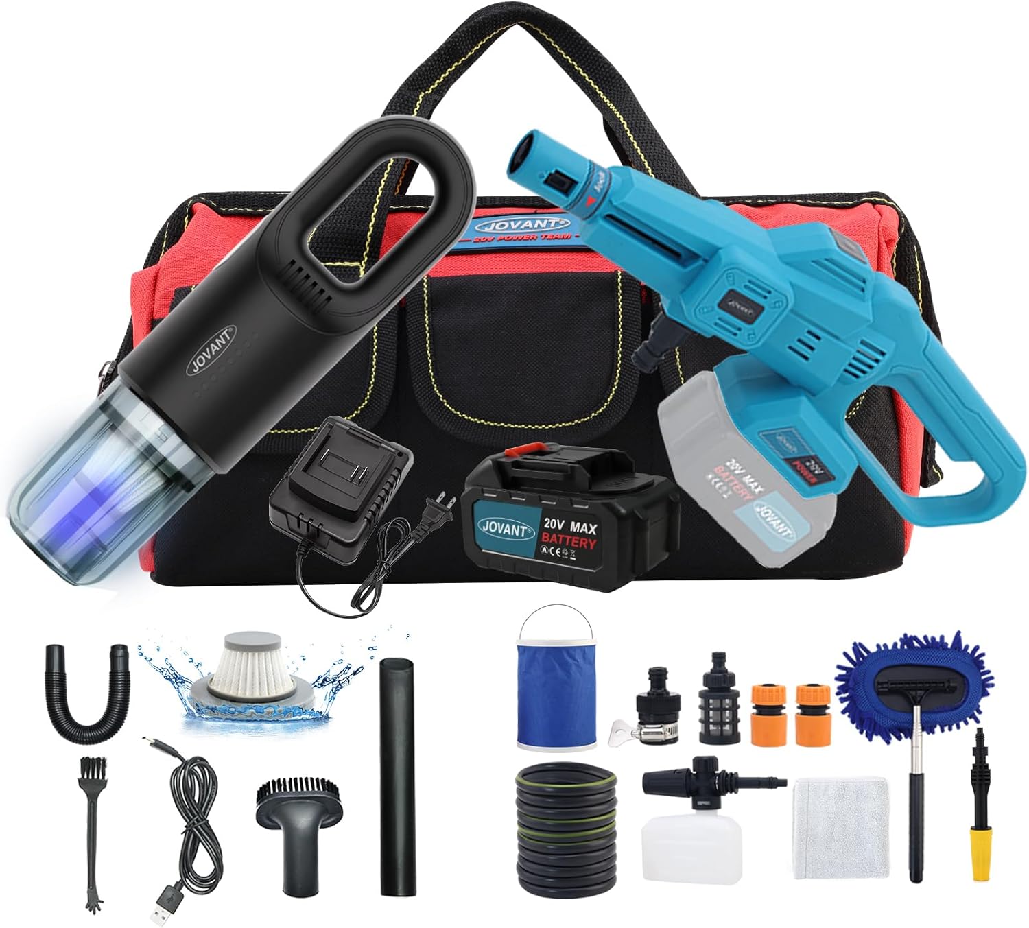 Cordless Pressure Washer and Handheld Vacuum,350PSI Portable Power Cleaner, Rechargeable Vacuum Cleaner Powerful 12000PA, Portable Car Cleaning Kit, Battery and Charger Accessories