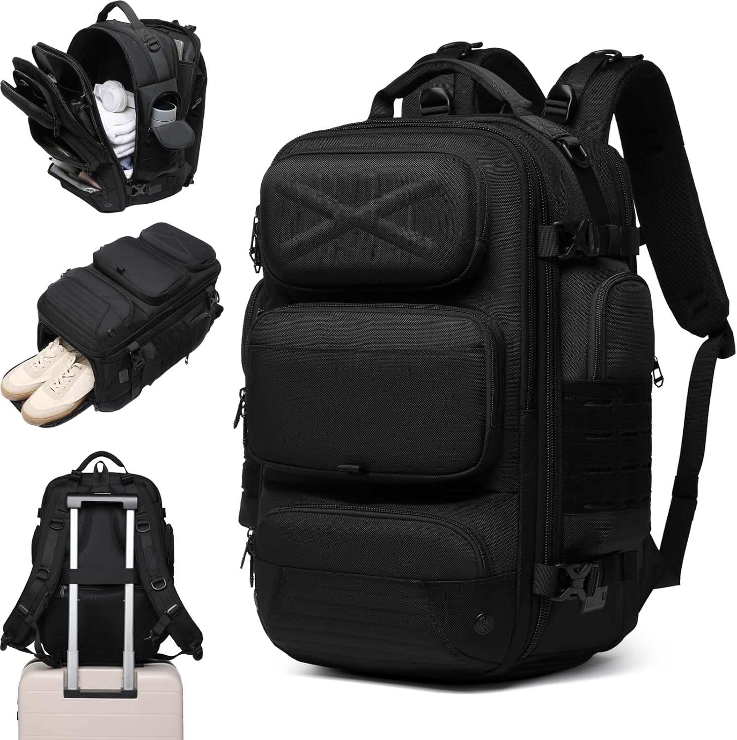 Travel Backpack for Men, Travel Backpack Carry on Flight Approved, Expandable Extra Large Travel Laptop Backpack (Black, L:35)