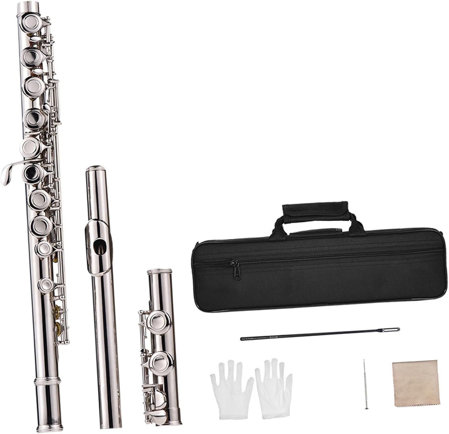 Flute Flute Nickel Plated 16 Hole C Key Cupronickel with Rod Glove Padded Bag Woodwind Instrument Flutes Musical Instruments