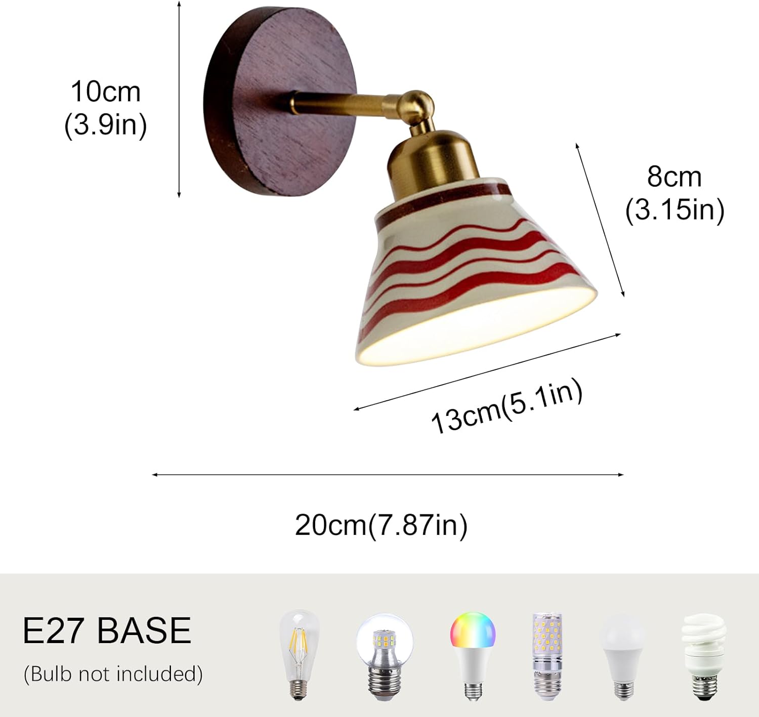 Vintage Ceramic Wall Sconce Lighting, Modern Bathroom Vanity Light Fixtures with Wood Base, Brushed Gold Wall Mount Lamp, Hardwired Farmhouse Wall Lights for Bedroom Bedside Hallway