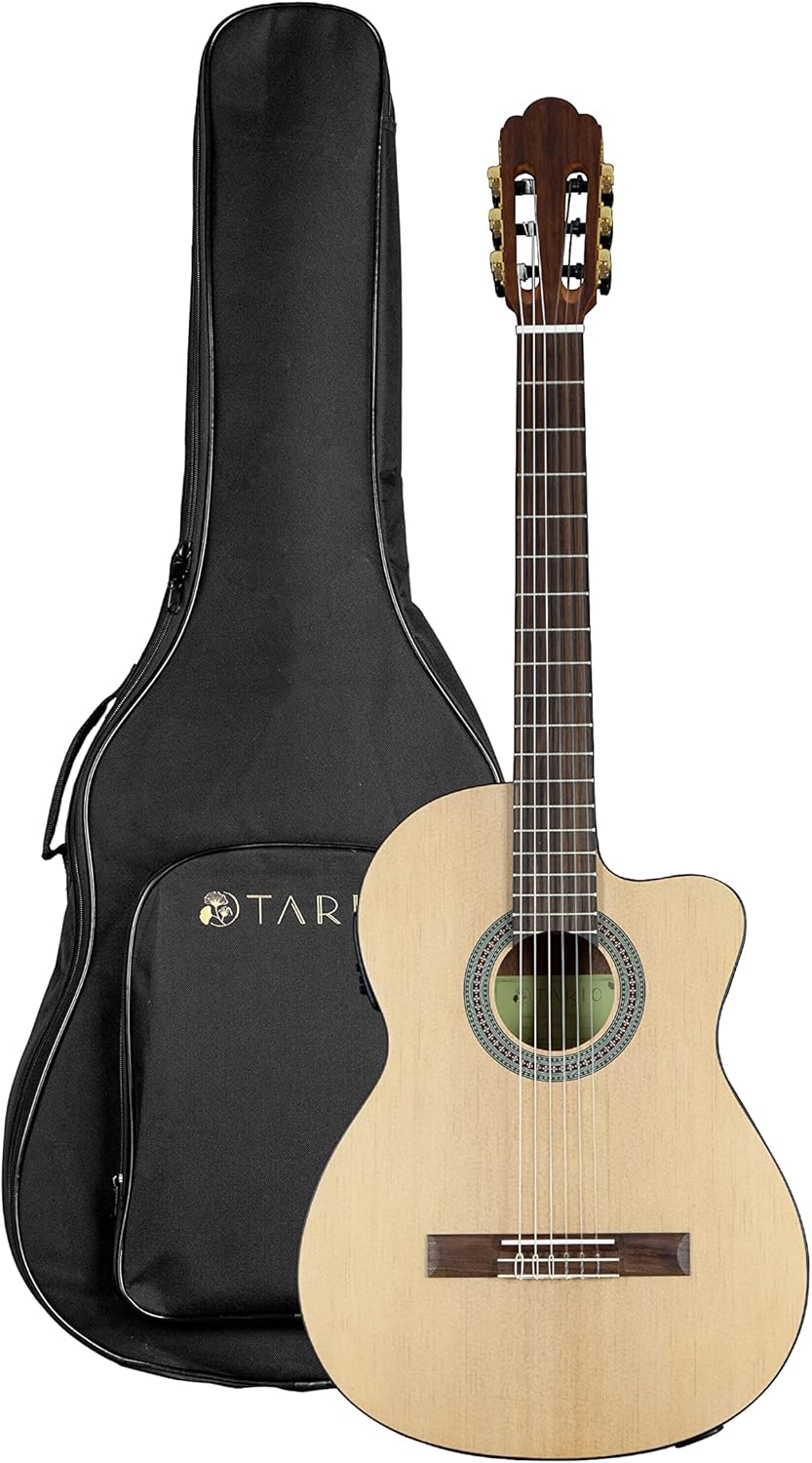 TARIO 39 Inch Electric cutaway Classical Guitar Full Size Acoustic Guitar Thin body Spruce top Mahogany back and sides Okoume neck laurel fingerboard