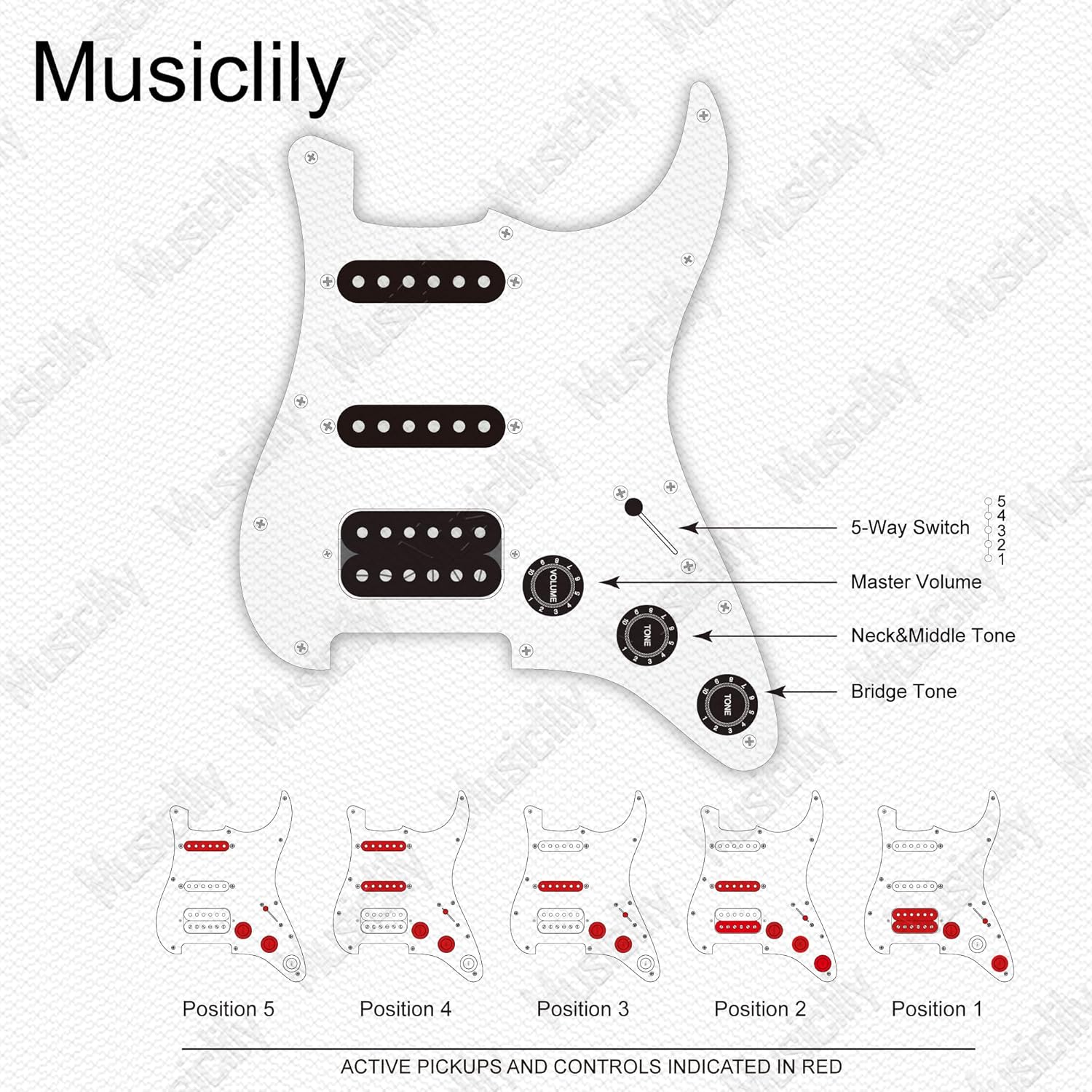 Musiclily Pro-SE ST-HSS-60SE Pre-wired Pickguard with Alnico 5 Pickups 5-Way Switch for Strat Style Electric Guitar, 3Ply Black with Zebra Bridge Pickup