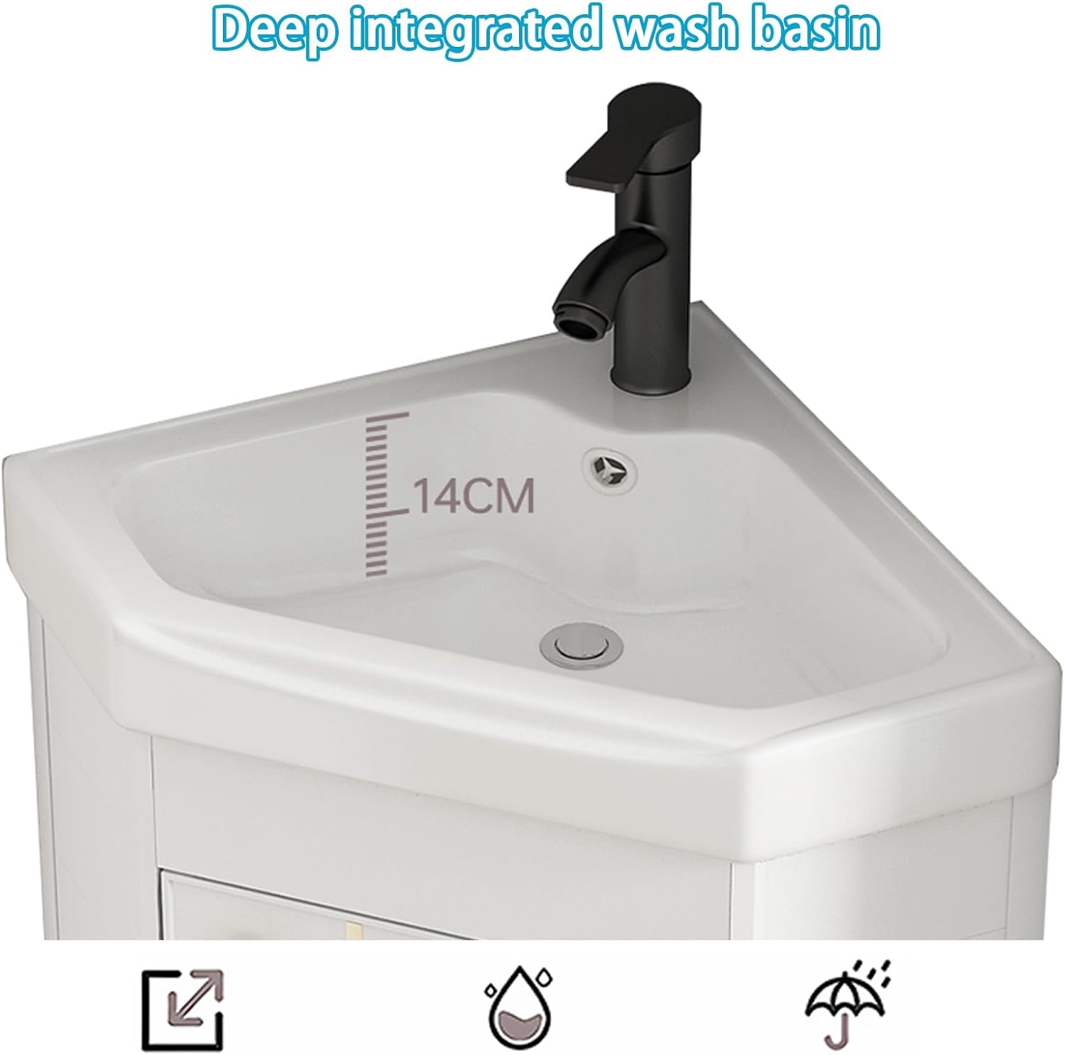 Corner Bathroom Vanity Sink, Corner Wall Mount Bathroom Sink, Ceramic Bathroom Vanity Cabinet with Storage Container and Mirror Cabinet, Bathroom Storage Cabinet, for Kitchen Home(38cm/14.9in)