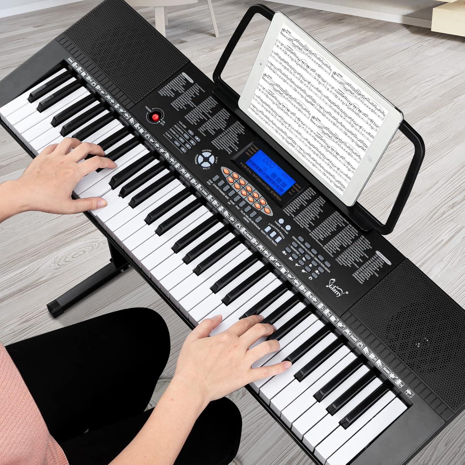 GLARRY 61-Key Portable Electronic Keyboard Piano set w/LCD Screen, Stand, Microphone, Headphones, Stand, Bench, Teaching Modes, Built-In Speakers