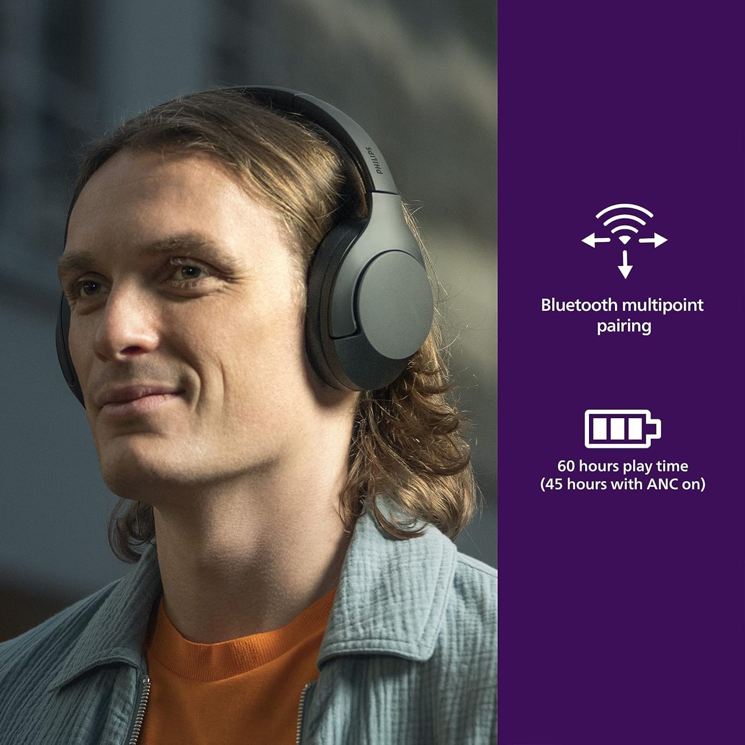 PHILIPS H8506 Over-Ear Wireless Headphones with Noise Canceling Pro (ANC) and Multipoint Bluetooth Connection, 60 Hours Playtime, (TAH8506BK/00),Black