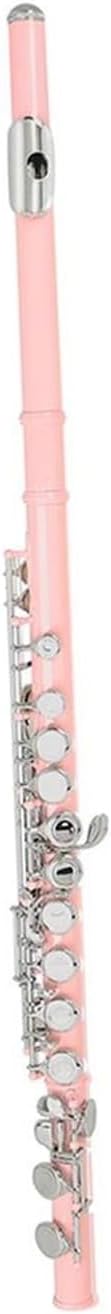Professional Flute Instrument 16 Closed Hole Flute C Color Professional Woodwind Instrument With E Key Playing Practice(Pink)
