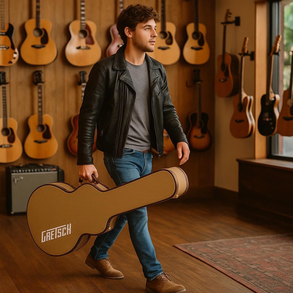 Gretsch Tweed Hardshell Case for Baritone Bass Guitar Bundle with Cable, Strap, and Picks