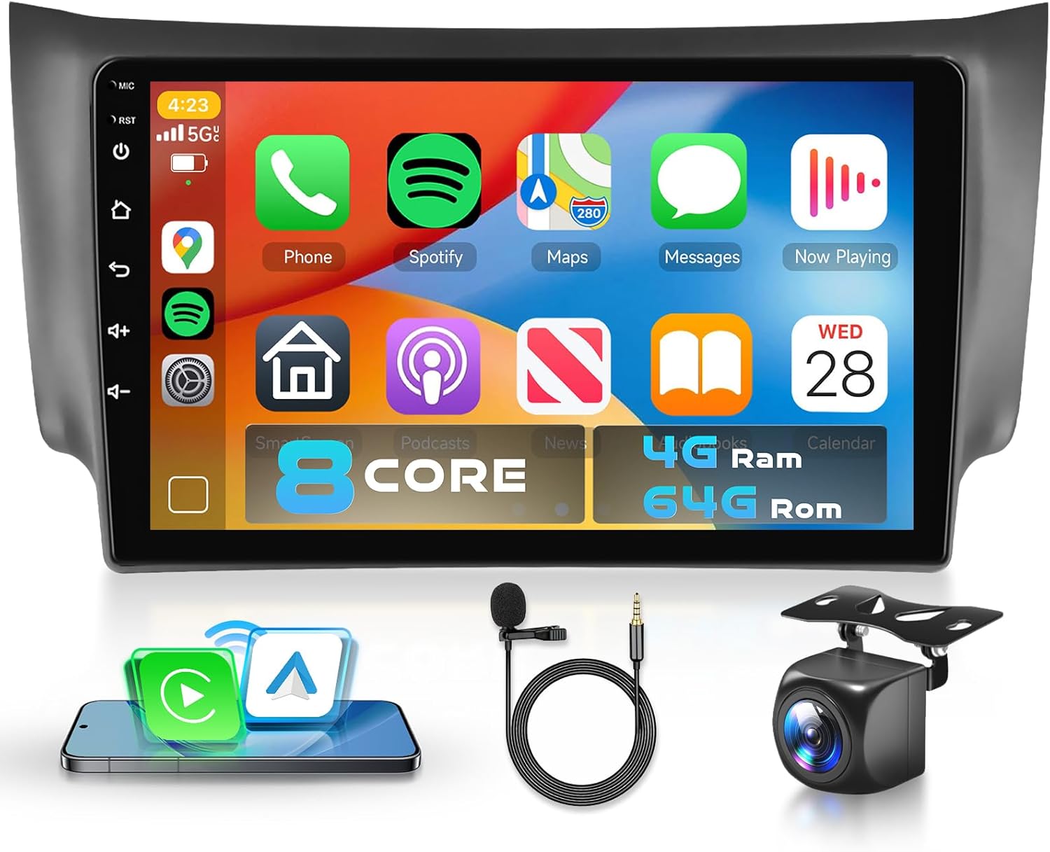 5G WiFi 8Core 4G 64G Radio for Nissan Sentra 2013-2017 Car Stereo with 10.1inch 1280x720P QLED Touch Screen 5.1Bluetooth DSP FM/RDS Wireless CarPlay Android Auto GPS SWC Backup Camera