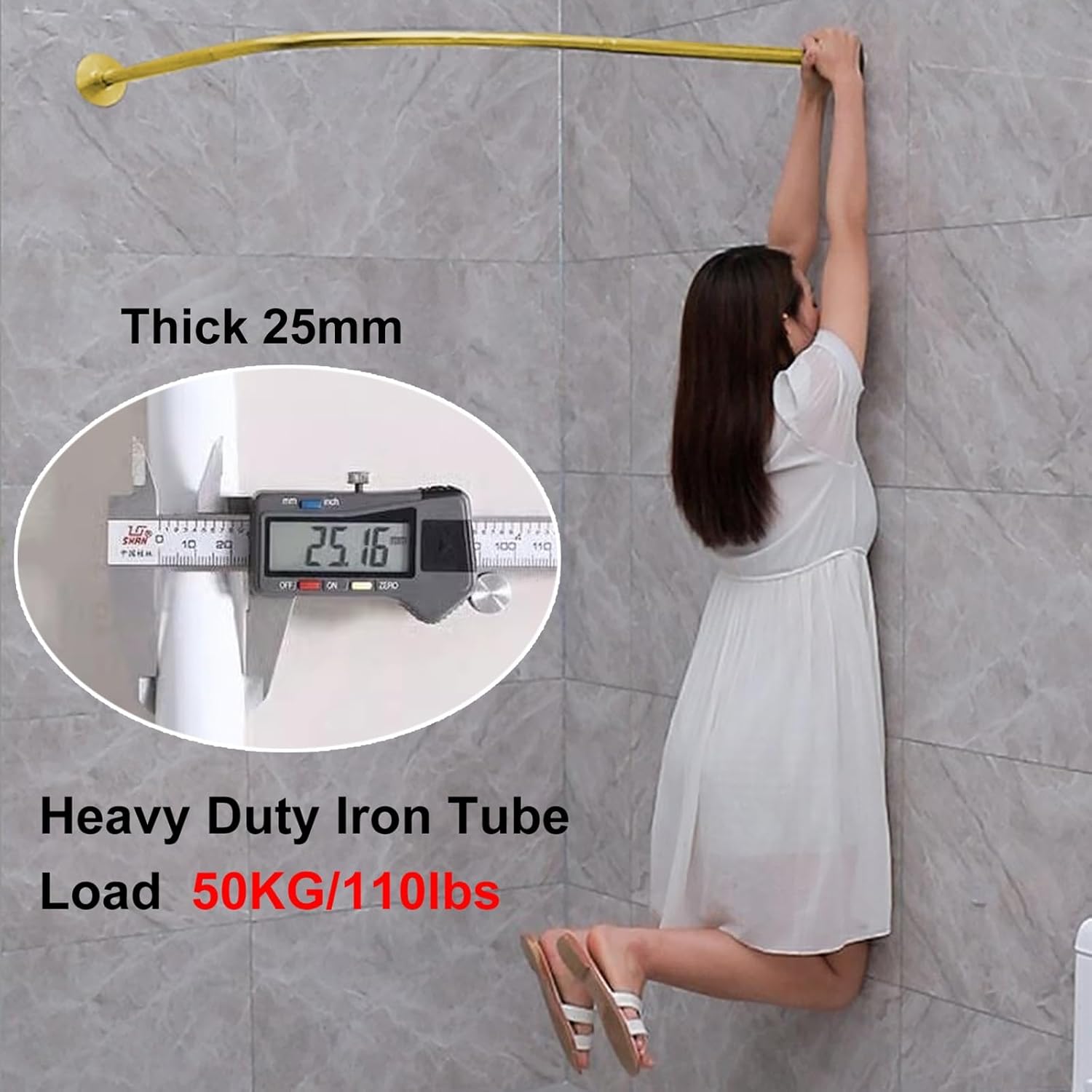 Corner Hanging Rod for Fitting Room/ Changing Room/ Clothing Store, Wall Mount Curved Room Divider Curtain Rod For Bathroom Shower, Dorm Room and Small Space ( Color : Gold , Size : 110x110cm/43.3x43.