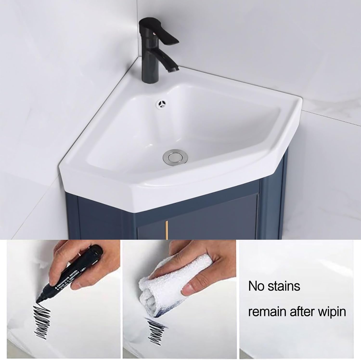 Corner Ceramic Sink，Corner Bathroom Vanity，Corner Bathroom Sink，Corner Wall Mount Bathroom Sink，Bathroom Cabinet with Faucet and Drain， Bathroom Sink with Storage Container(White,38cm/15in)
