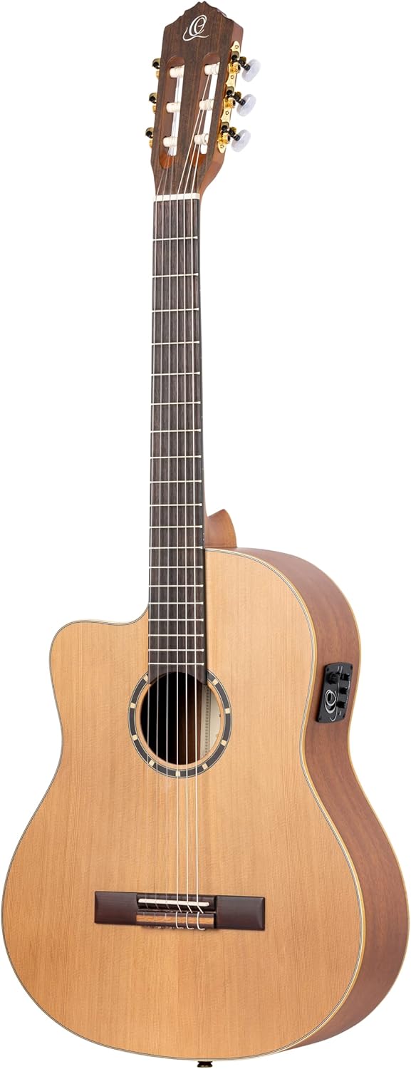 Ortega Guitars 6 String Family Series Pro Left-Handed Solid Top Slim Neck Acoustic-Electric Nylon Classical Guitar w/Bag, (RCE131SN-L)