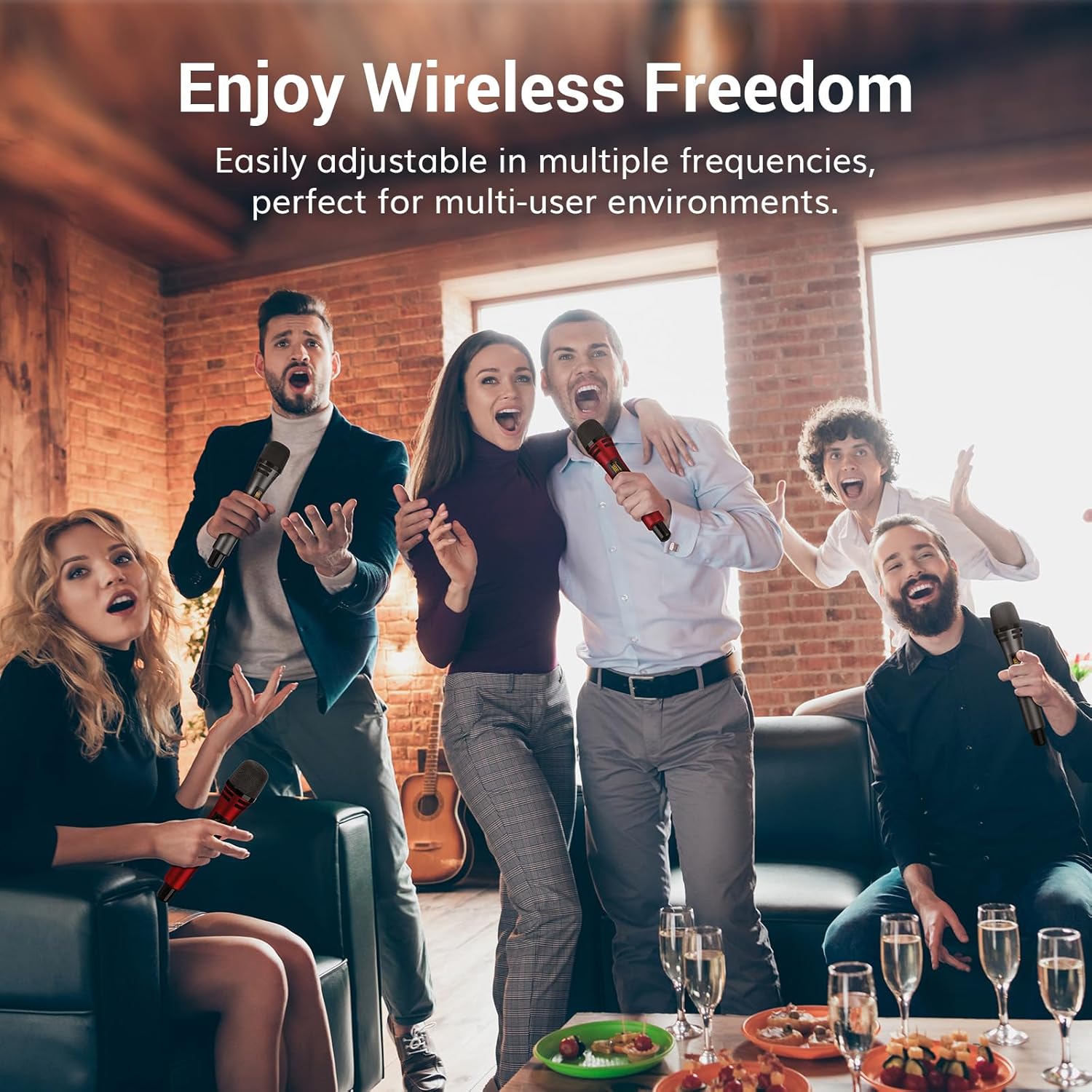 TONOR Wireless Microphones System with 4x10 Channels Cordless Handheld Microfono Inalambrico, UHF Mics with Stable Signal Transmission for Karaoke Singing Party Church Wedding PA Speaker 200ft Red