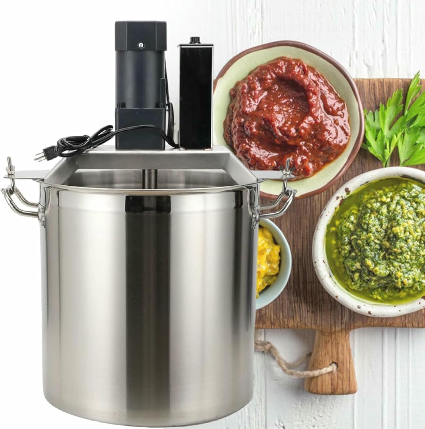 Automatic Electric Food Mixer, Stainless Steel Adjustable Speed Food Mixer, 40L Hot Pot Seasoning Bottom Soup Sauce Stirrer Frying Machine