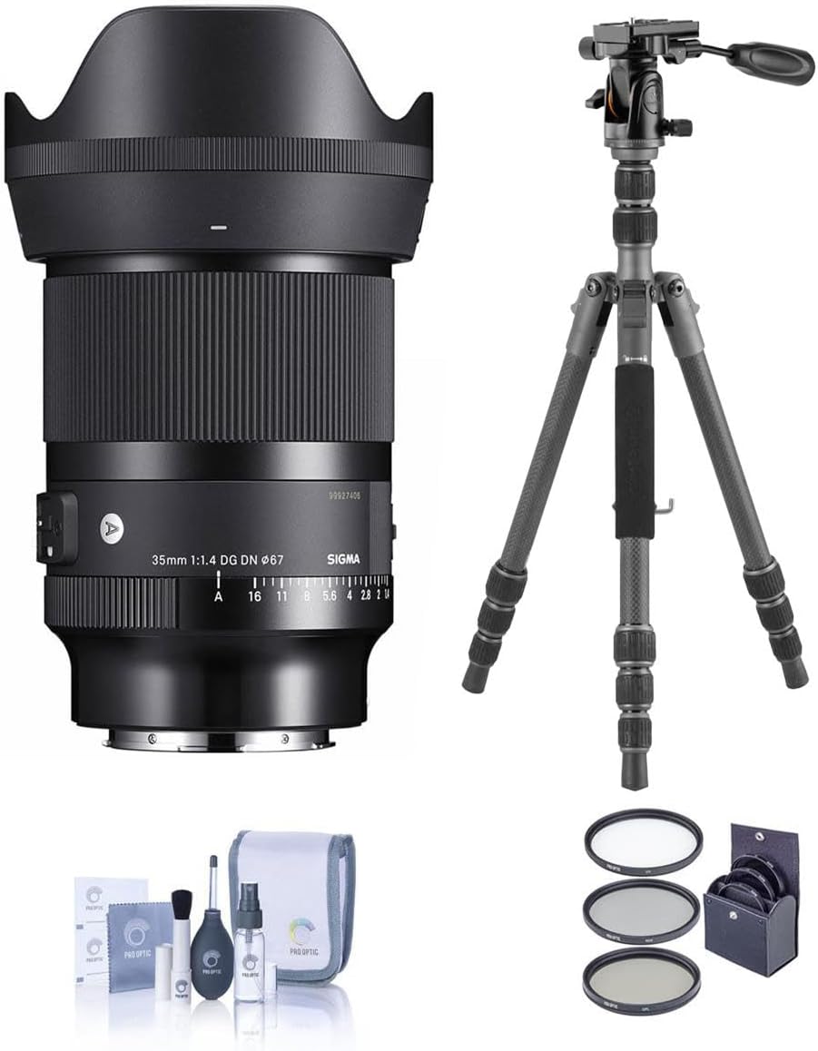 Sigma AF 35mm f/1.4 DG DN ART Lens for Sony E, Bundle with Vanguard VEO 3 GO 235AB Al Travel Tripod with T-50 Ball Head, 67mm Filter Kit, Cleaning Kit