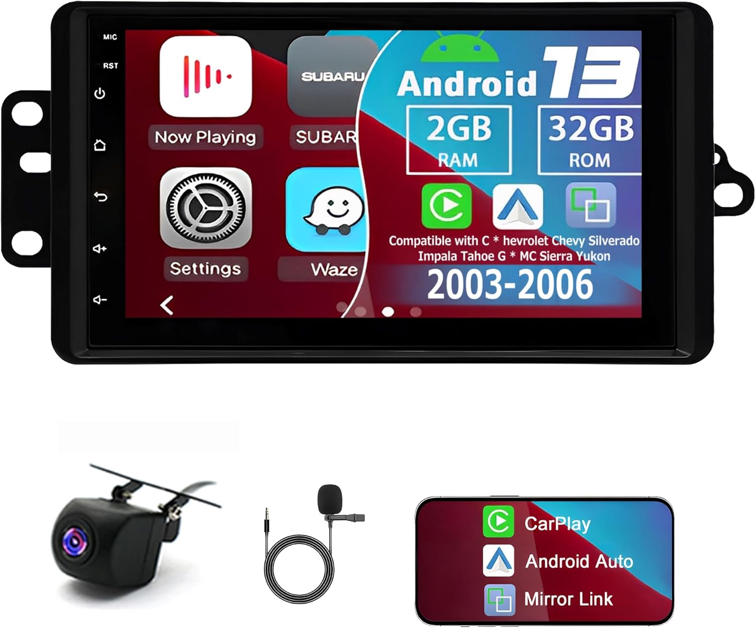 Android 13 Car Radio Stereo, 7'' Car Audio Compatible with C*hevrolet Chevy Silverado Impala Tahoe G*MC Sierra Yukon 2003-2006 with Carplay & Android Auto GPS WiFi Backup Camera Mic [2+32G]