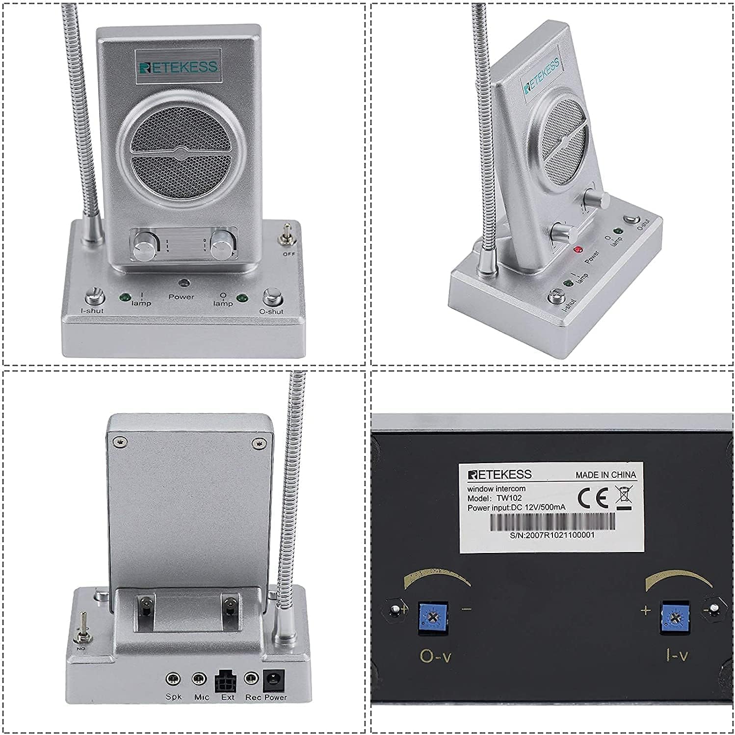 Retekess TW102 Bank Window Intercom with 3 TT123 Wireless Microphone Headset, Connect Automatically, Window Microphone and Speaker,Dual-Way Interphone for Business,Office(3 Pack)