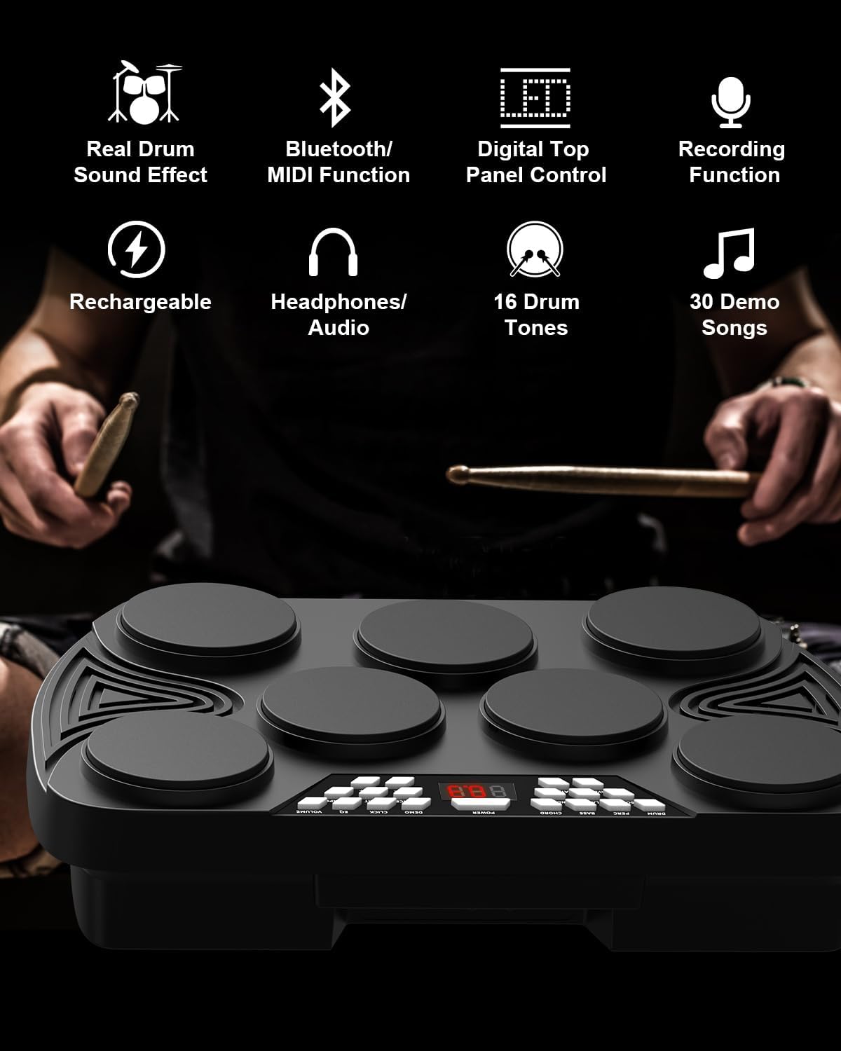 KONIX Digital Wind Instrument Bundle 7 Pad Portable Digital Drum Pad
