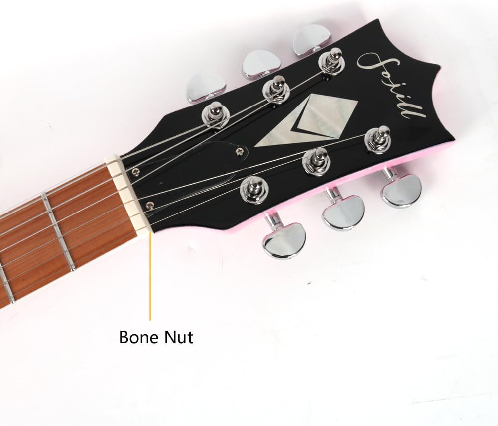 Fojill Full Size 39 Inch LP Electric Guitar Roasted Canadian Maple Fretboard Mahogany solid Body Stainless Frets (Pink)