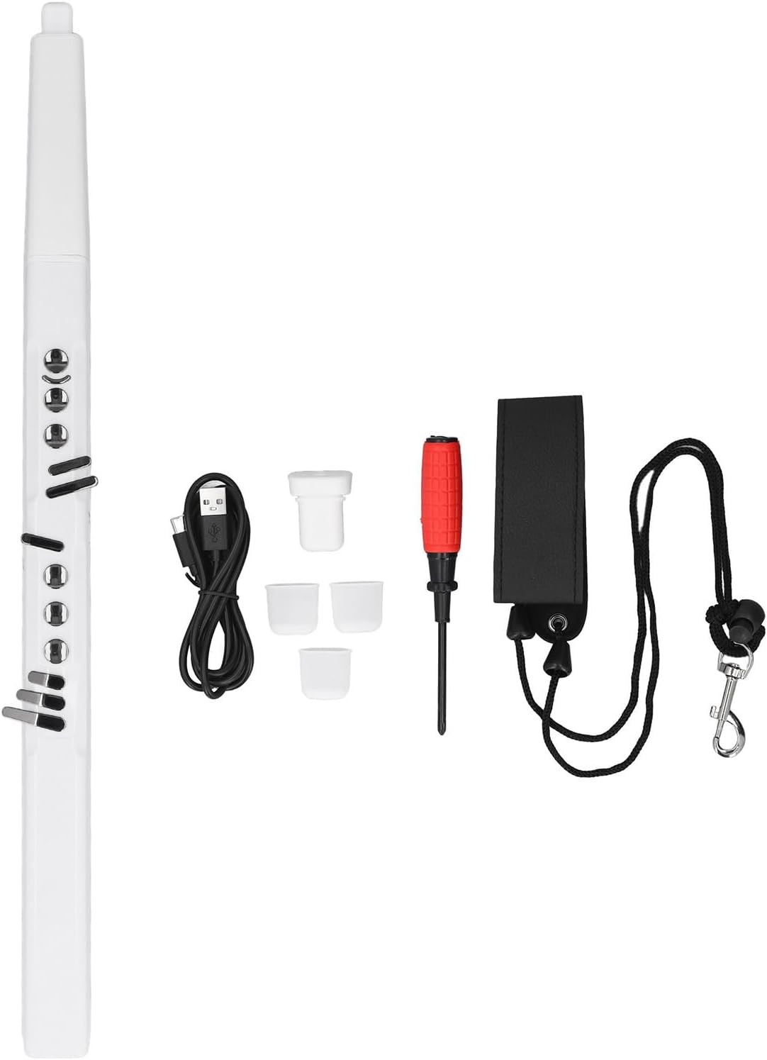 Portable Electronic Wind Instrument, Rechargeable Electric Saxophone Synthesizer with Replacement Mouthpiece, More Sensitive Key for Beginner and Adult (White)