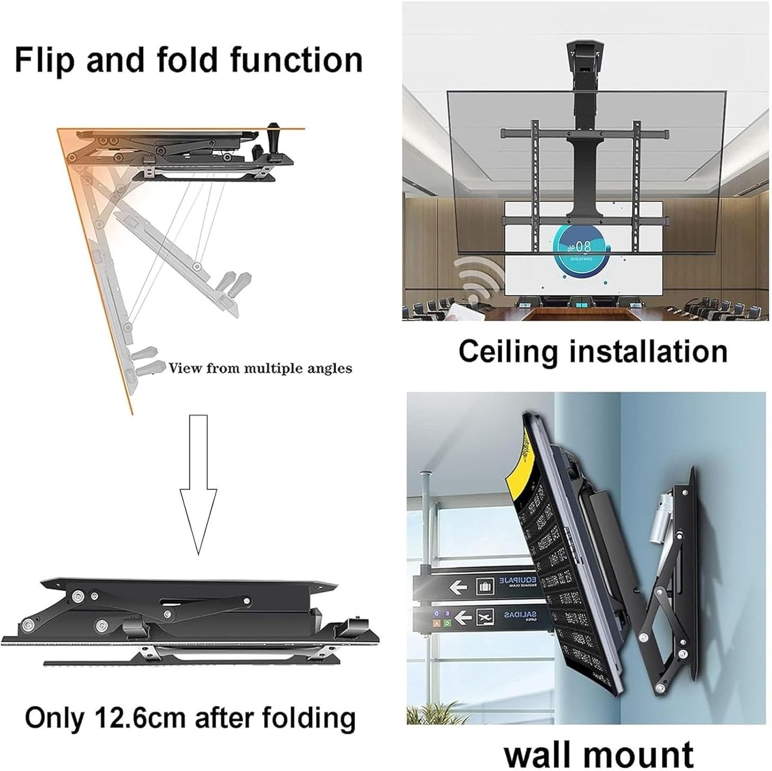 Ceiling TV Mount Stand - Motorised TV Bracket Stand,Drop Down Tv Wall Mount,with Auto Lifting,0-85° Flip Down,Fits 32-70 Inch Screen,2° Level Adjustment & Height Adjustment