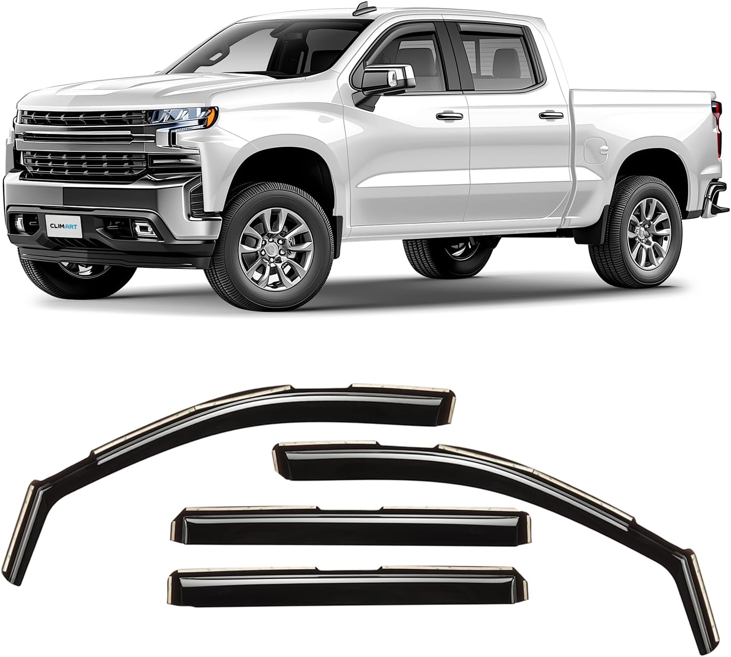 CLIM ART in-Channel Incredibly Durable Rain Guards for Chevrolet (Chevy) Silverado/GMC Sierra 1500 2019-2026 Crew Cab, Original Window Deflectors, Vent Window Visors, Truck Accessories, 4pcs- 619003LP