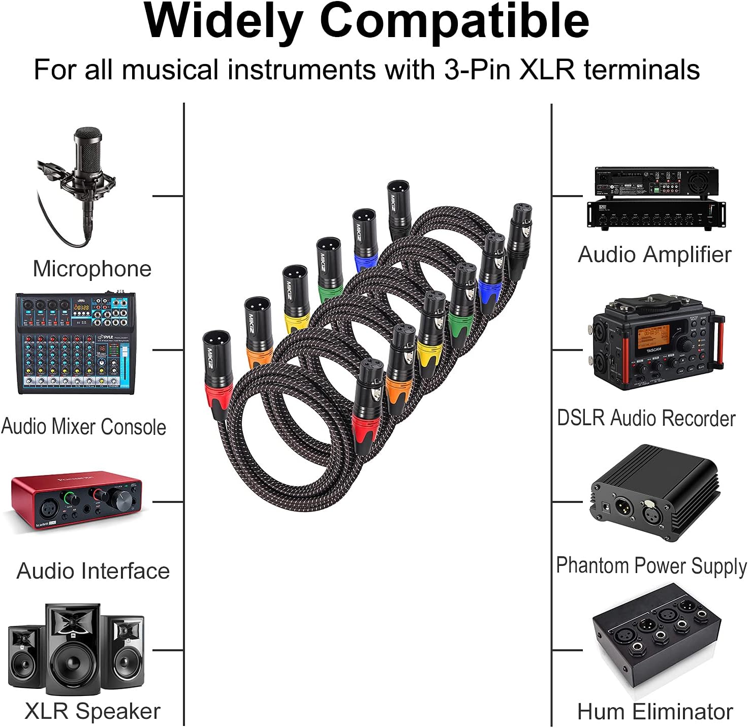 XLR Cables for Microphone 25ft 6 Packs - Braided Premium Balanced XLR Mic Cable 3-Pin Male to Female Dual Shielded