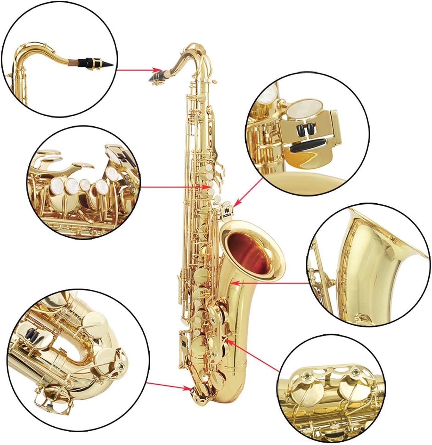 Brass Bb Tenor Saxophone Carved Pattern Pearl White Shell Buttons Wind Instrument