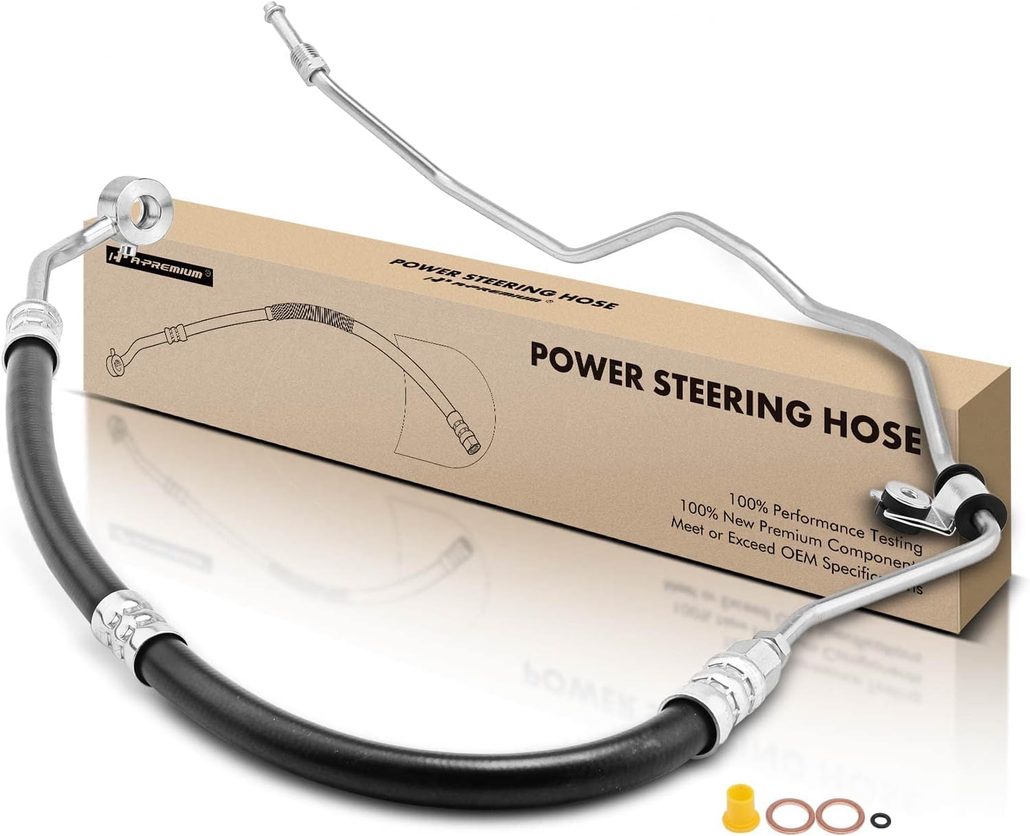 A-Premium Power Steering Pressure Hose Line Assembly Compatible with Hyundai Santa Fe 2007 2008 2009, 2.7L, with O-ring & Washer, Pump To Rack