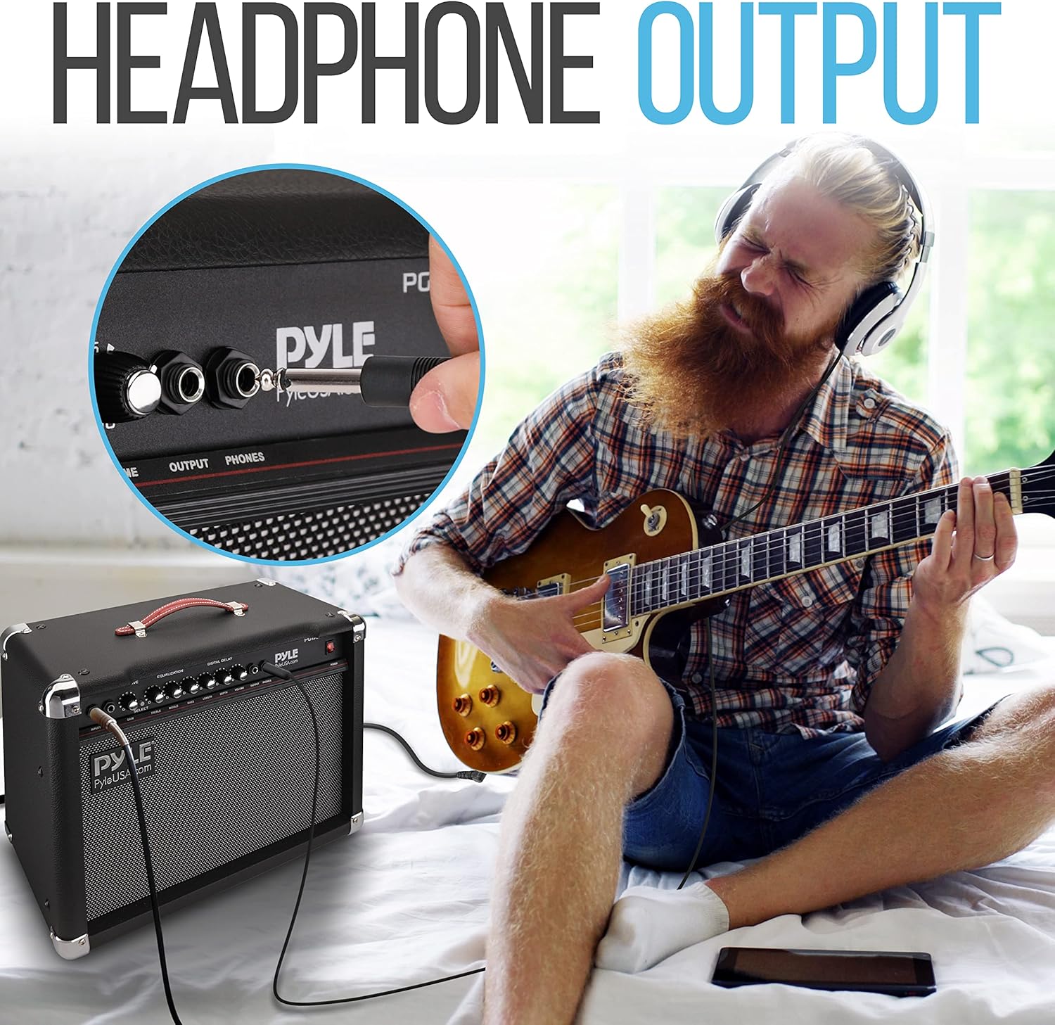 PyleUsa Portable Electric Guitar Amplifier,40 Watt Power,Two 6” & 8” High-Definition Speaker Cones, Bass, Dual Inputs, Overdrive,Digital Delay, Amp Control Volume, EQ for Beginner and Advance Practice