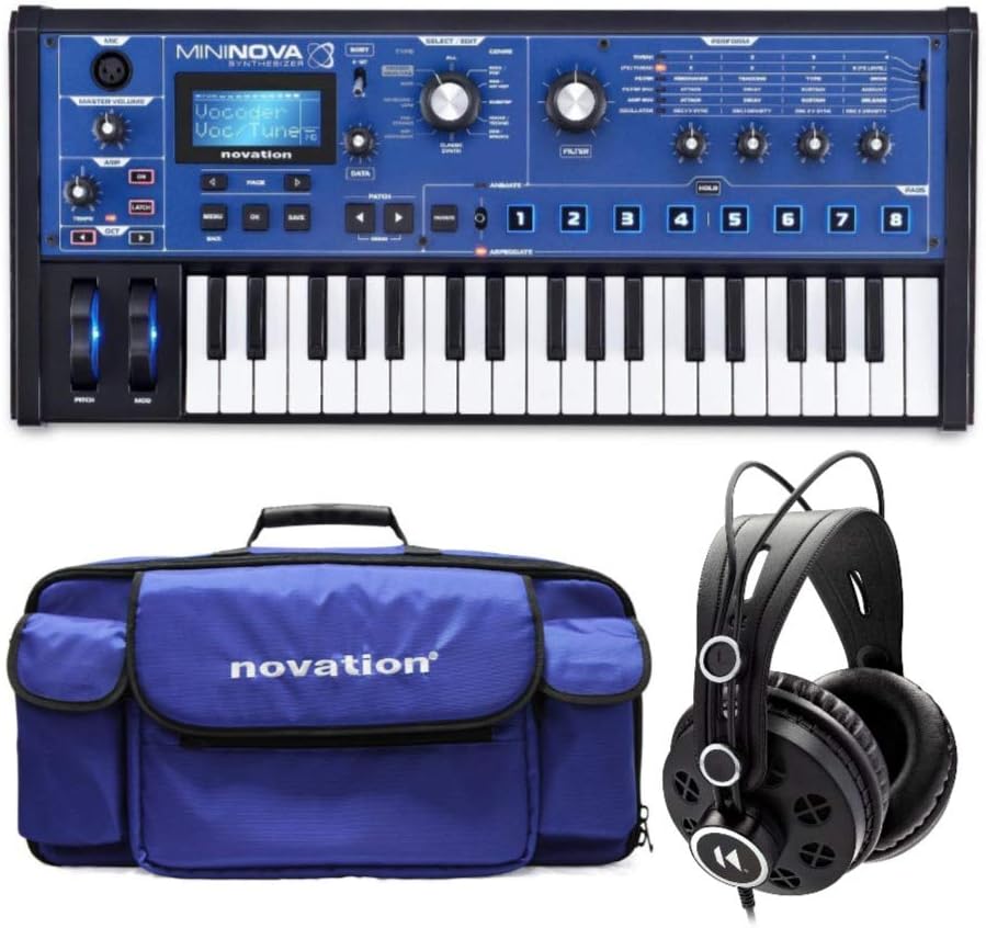 Novation MiniNova Synthesizer Bundle with MiniNova Gig Bag and Closed-Back Studio Headphones (3 Items)