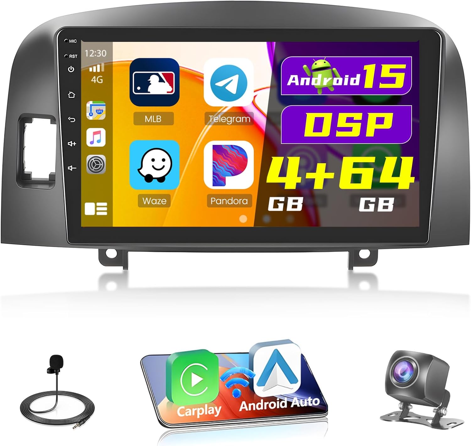 [DSP 4+64G] Android 15 Car Stereo for Hyundai Sonata NF 2004 2005 2006 2007 2008, Hikity 9'' Touchscreen Radio Wireless Carplay Android Auto Mirror Link Bluetooth 5G WiFi EQ/FM GPS Backup Cam SWC