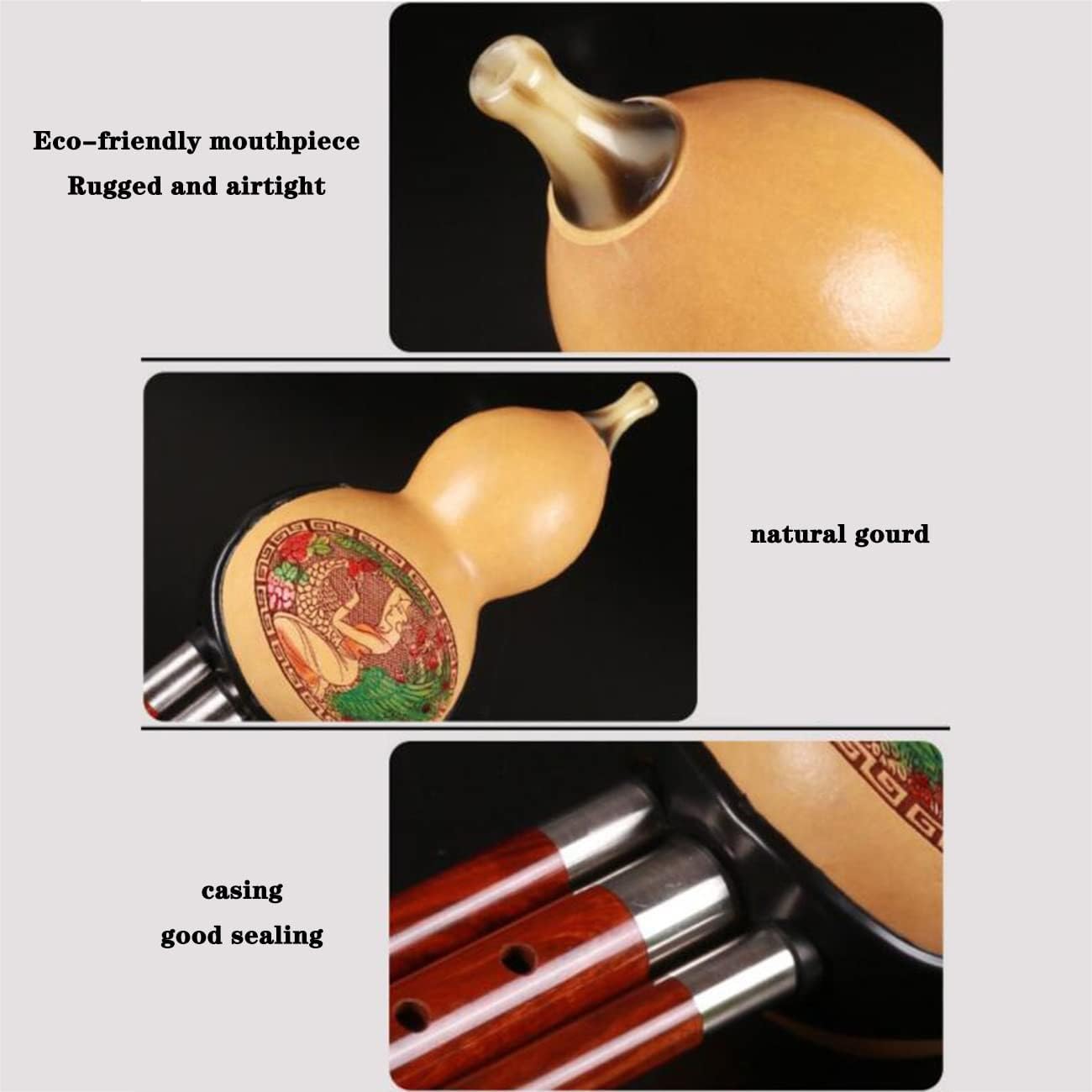 Children's Gift Flute Musical Instrument Professional Learning Hulusi Woodwind Playing C Flat B Calabash Flute Send Box (Color : Brown, Size : C-Key)