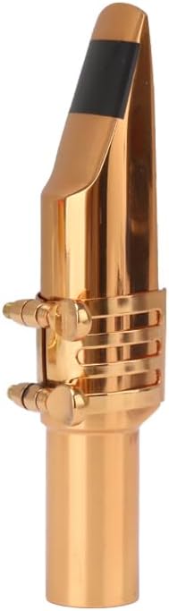 Yibuy Brass Baritone Sax Mouthpiece with Ligature & Cap #6 Golden Replacement for baritone saxophone