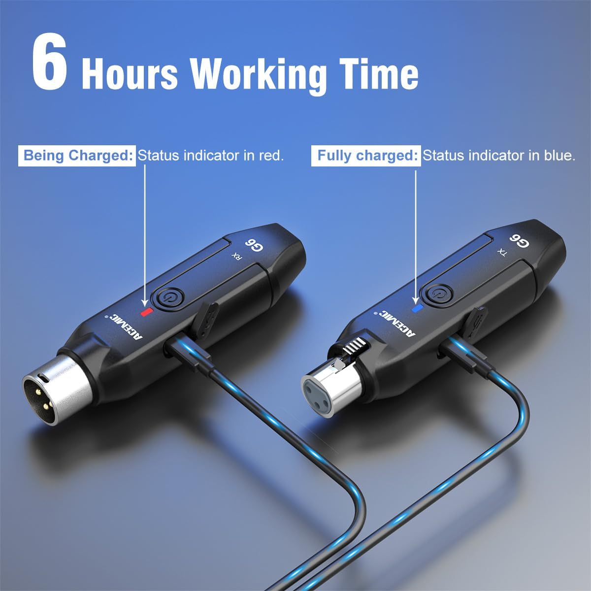 2.4G Wireless Microphone Audio Transmitter and Receiver System Plug-on XLR Mic Adapter 6 Channels for Dynamic Mic, Audio Mixer, PA System, G6