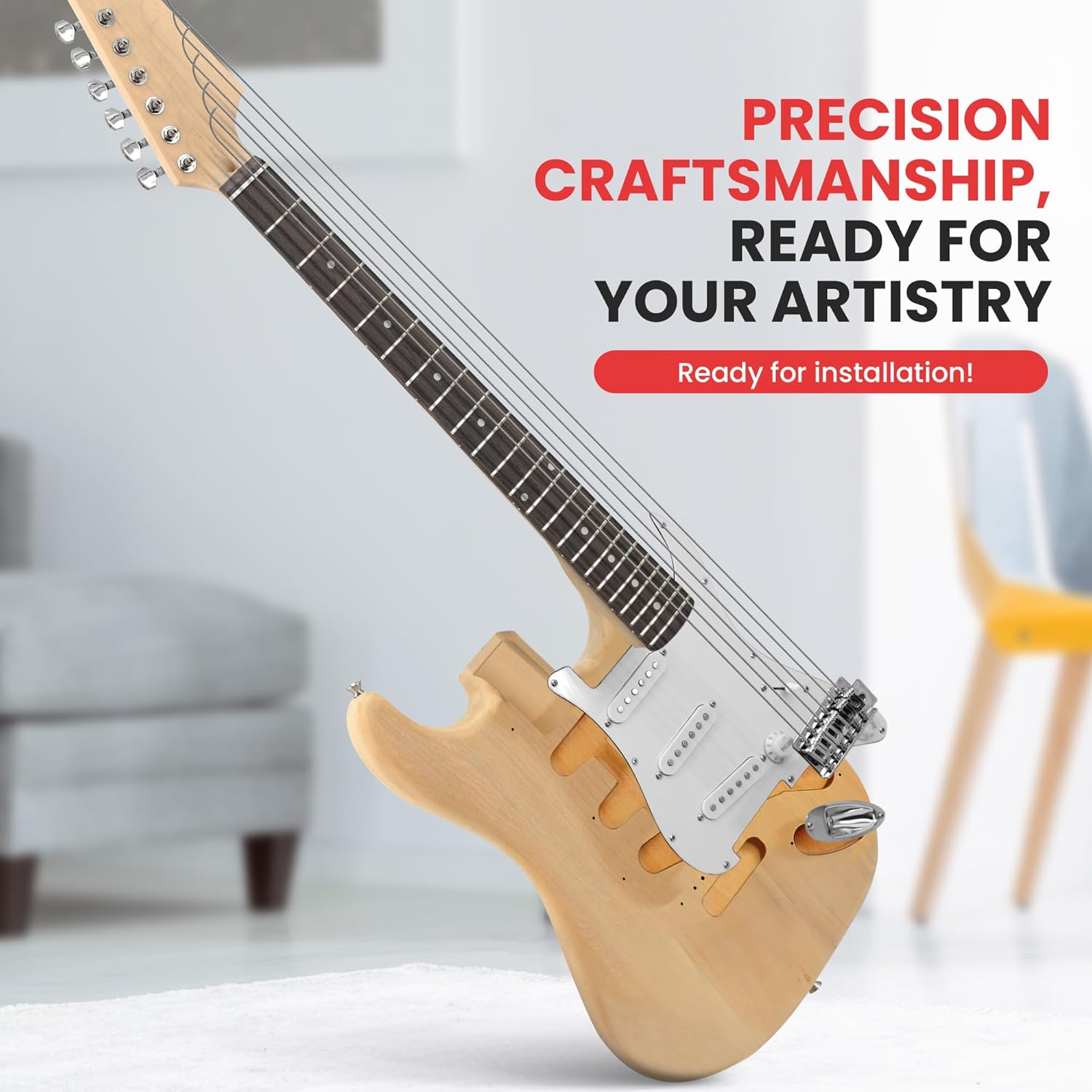 Pyle Unfinished Electric Guitar Kit - You Build The Instrument, Maple Neck With A Fretted Technical Wood Fingerboard, Basswood Body w/Sanding Sealer, Includes All Parts And Instructions - Pyle