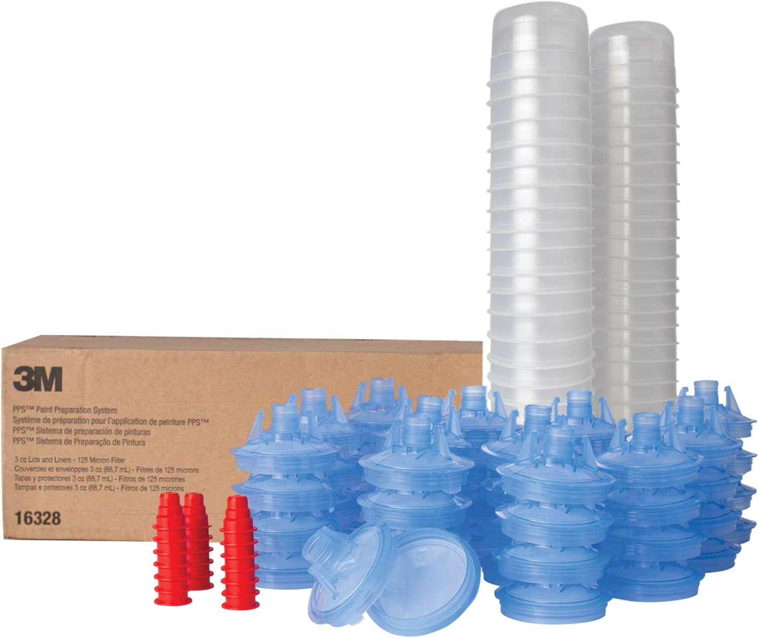 3M PPS (Original Series) Paint Spray Gun Cup Lids and Liners Kit, 16328, Micro, 3 oz, 125-micron Filter, Use w/ Paint Gun for Cars, Furniture, Home, 50 Disposable Lids and Liners, 20 Sealing Plugs