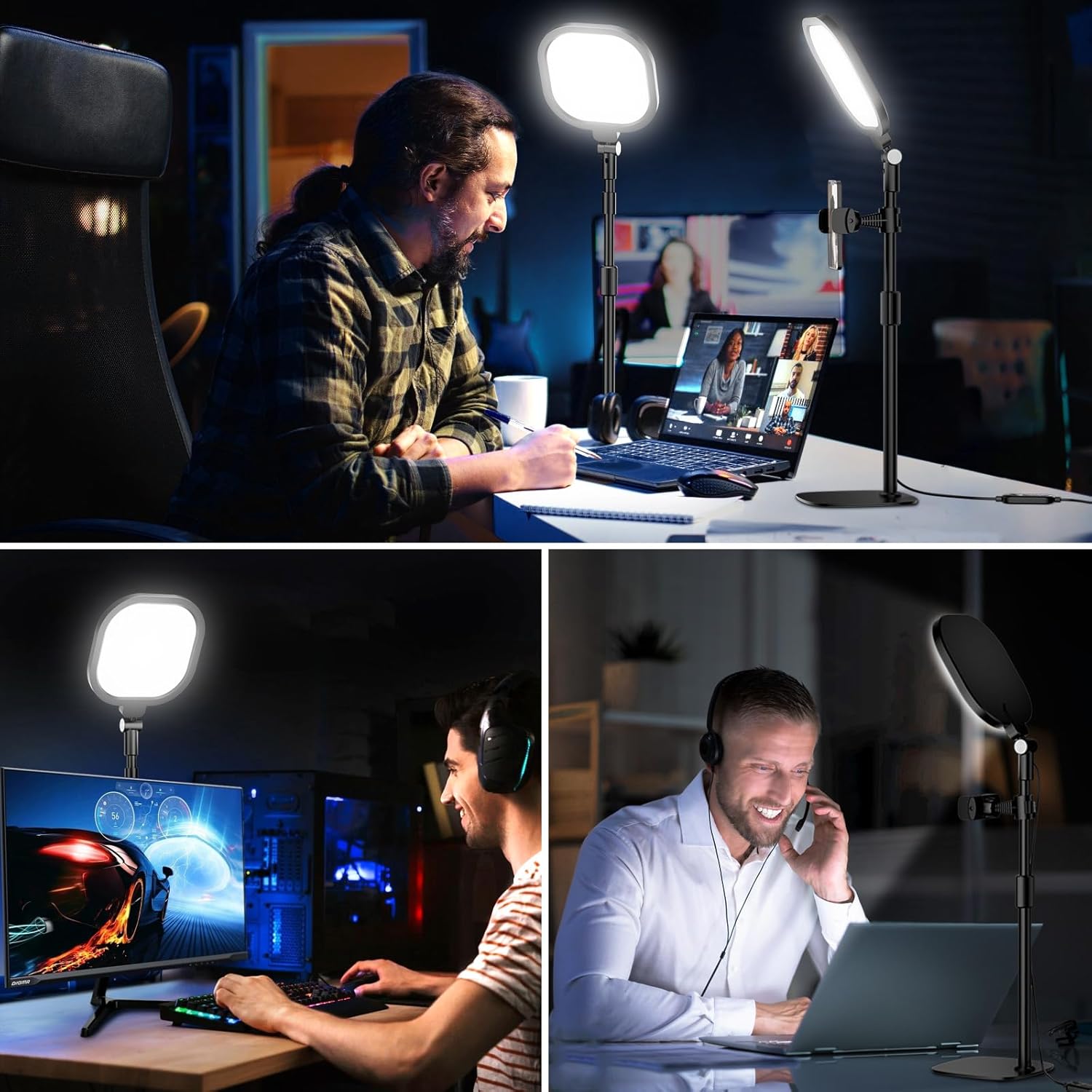 2 Packs Video Conference Lights for Zoom Meeting, LitONES Podcast Lighting Kit for Working from Home Office, Desktop Video Light with Stand and Phone Holder CRI 97.8