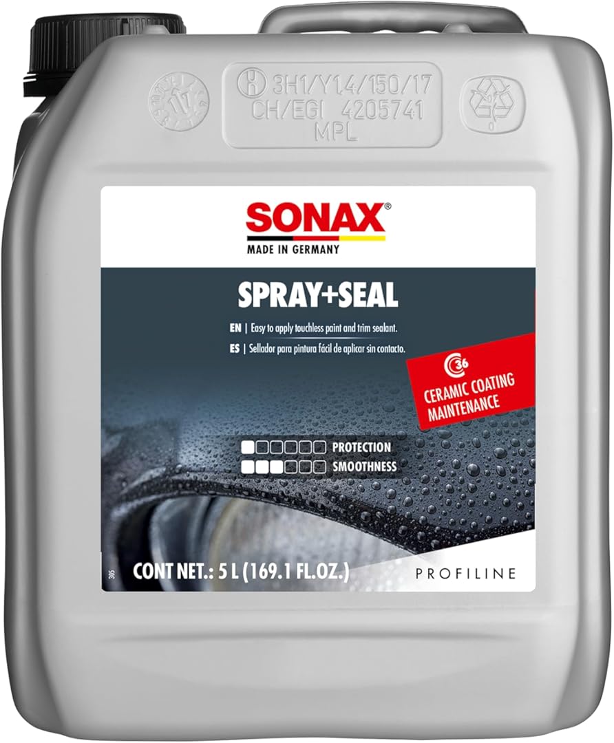 SONAX Profiline Spray + Seal | Quick Hydrophobic Sealant | Quick Spray & Rinse Protection for Paint, Plastic & Rubber | Enhances Water Beading, Prevents Water Spots & Contaminant Buildup | 243500 | 5L