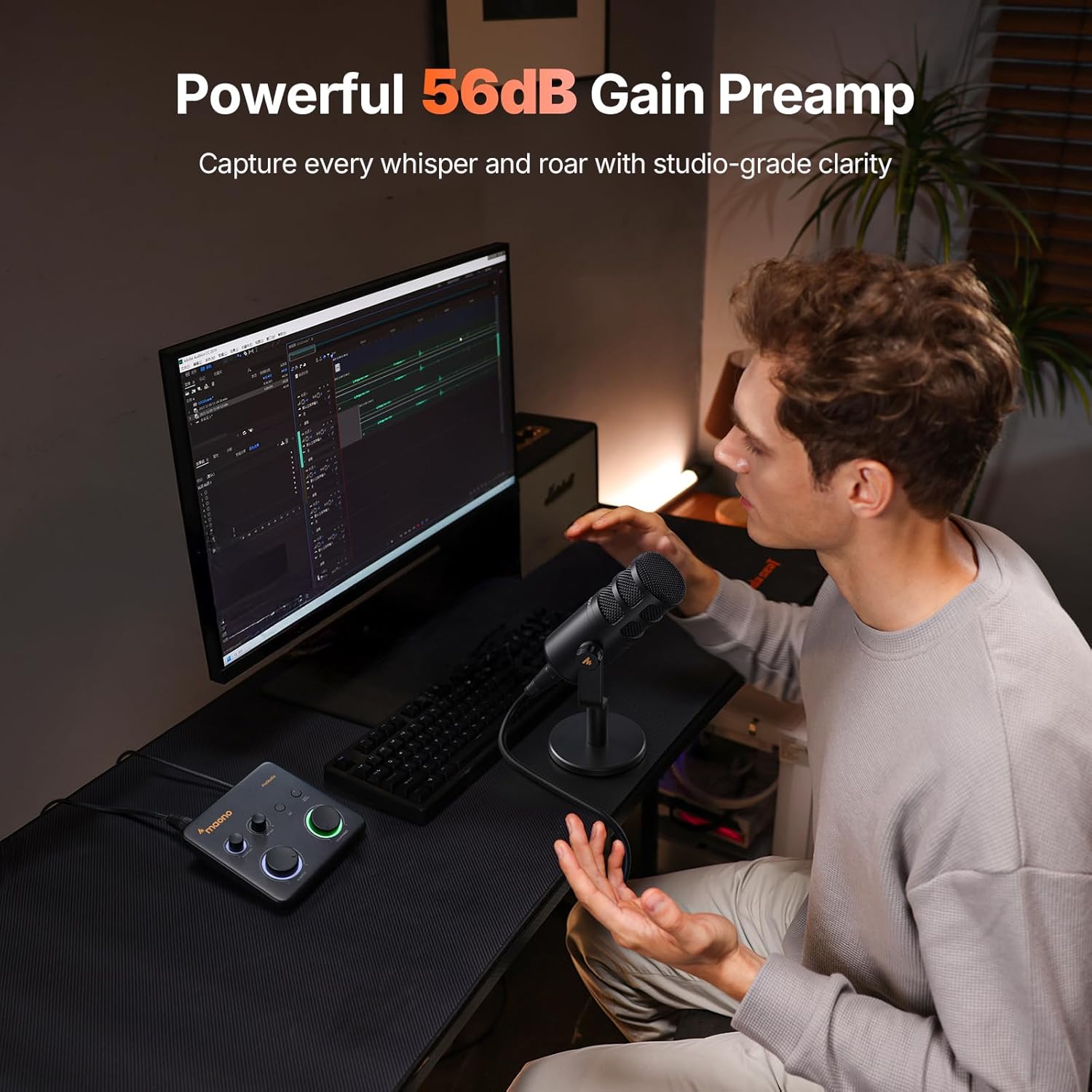 MAONO USB Audio Interface Bundle: Interface with XLR Microphone Headphone 24-bit/192kHz LOOPBACK ASIO Driver for Recording Music Home-Studio Guitar Podcast Streaming PC DAW(PS22+PD100+MH700)