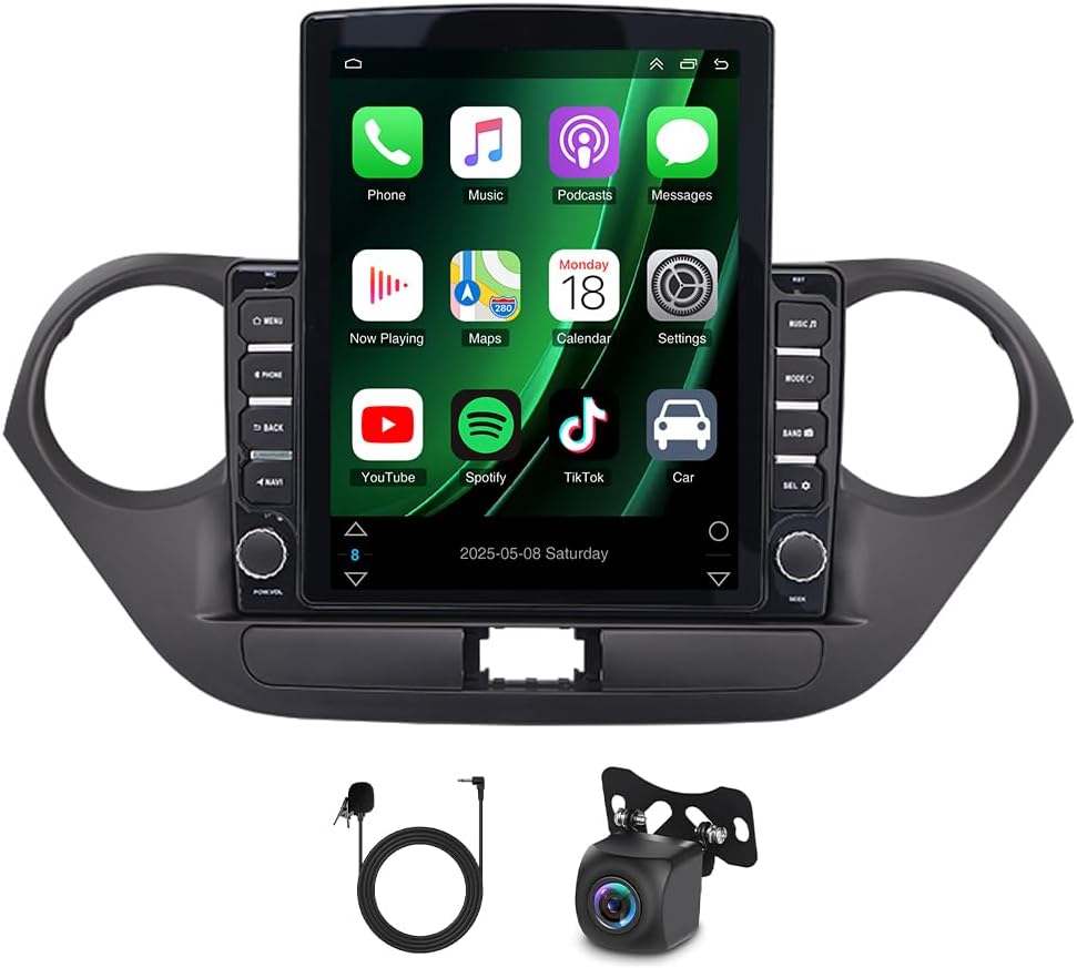 4+64G Car Radio Stereo with Carplay Android Auto for Hyundai Grand I10 2014-2019, Android 14 9.7inch IPS Double Din Touch Screen Car Audio Receiver w/WiFi GPS w/Bluetooth SWC AHD Backup Camera Mic