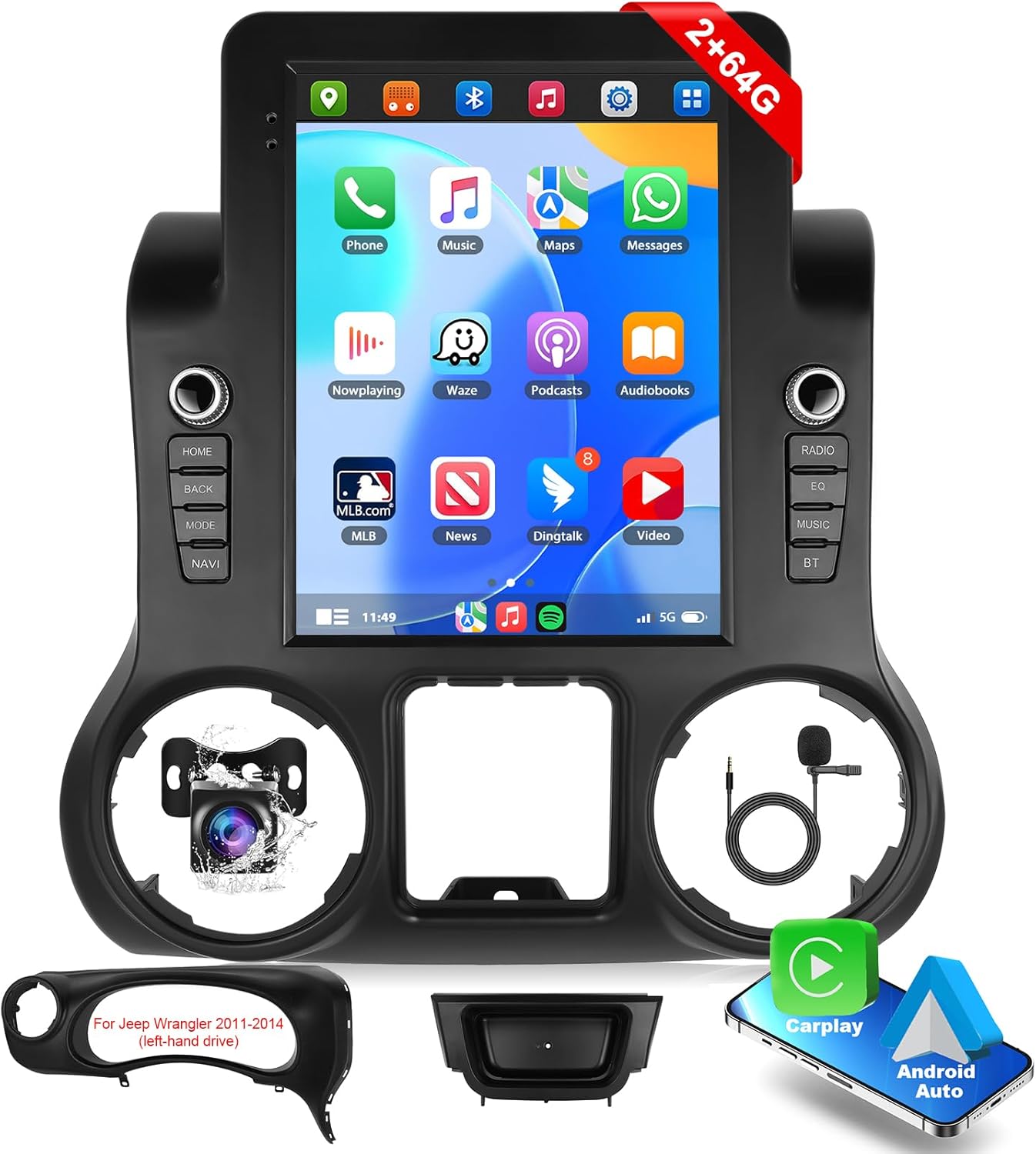 2024 8 Core 2G+64G Car Stereo for Jeep Wrangler JK 2011 2012 2013 2014,9.7