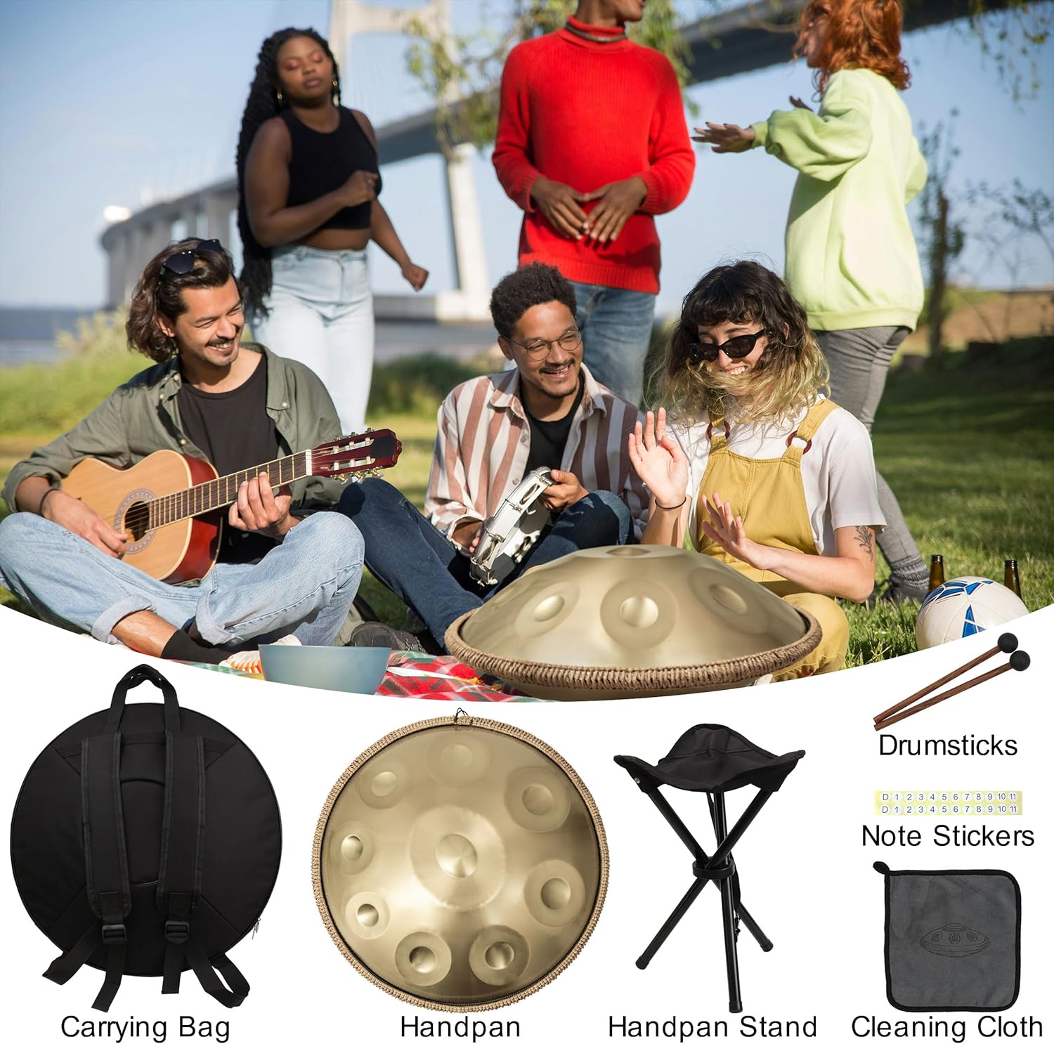 Handpan 22 inch D Minor Kurd Handpan 9 Notes Handpan Drum Instrument for Professional Performance, 440HZ Sound Handpan Drums for Adults