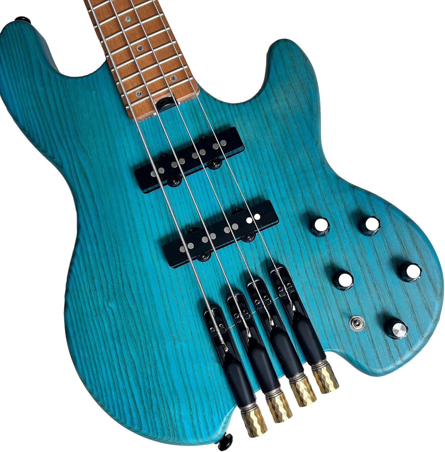 4 String Headless Bass Guitar with ASH Body and Roasted Maple Neck,Solid Body Electric Bass Guitar Active Pickup Rounded Frets for Rock, Blues, Heavy Metal and Jazz Music (blue)