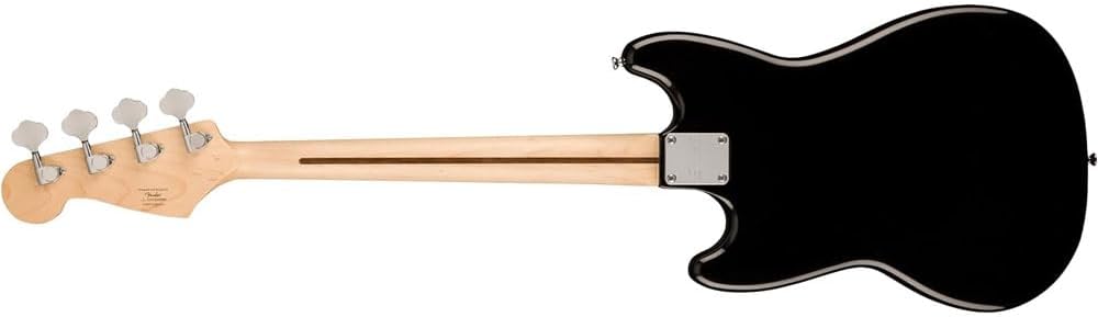 Fender 0373800506 Sonic Bronco Bass Laurel Fingerboard White Pickguard Black Bundle with Fender Logo Guitar Strap Black, 12-Pack Celluloid Picks, and Straight/Angle Instrument Cable