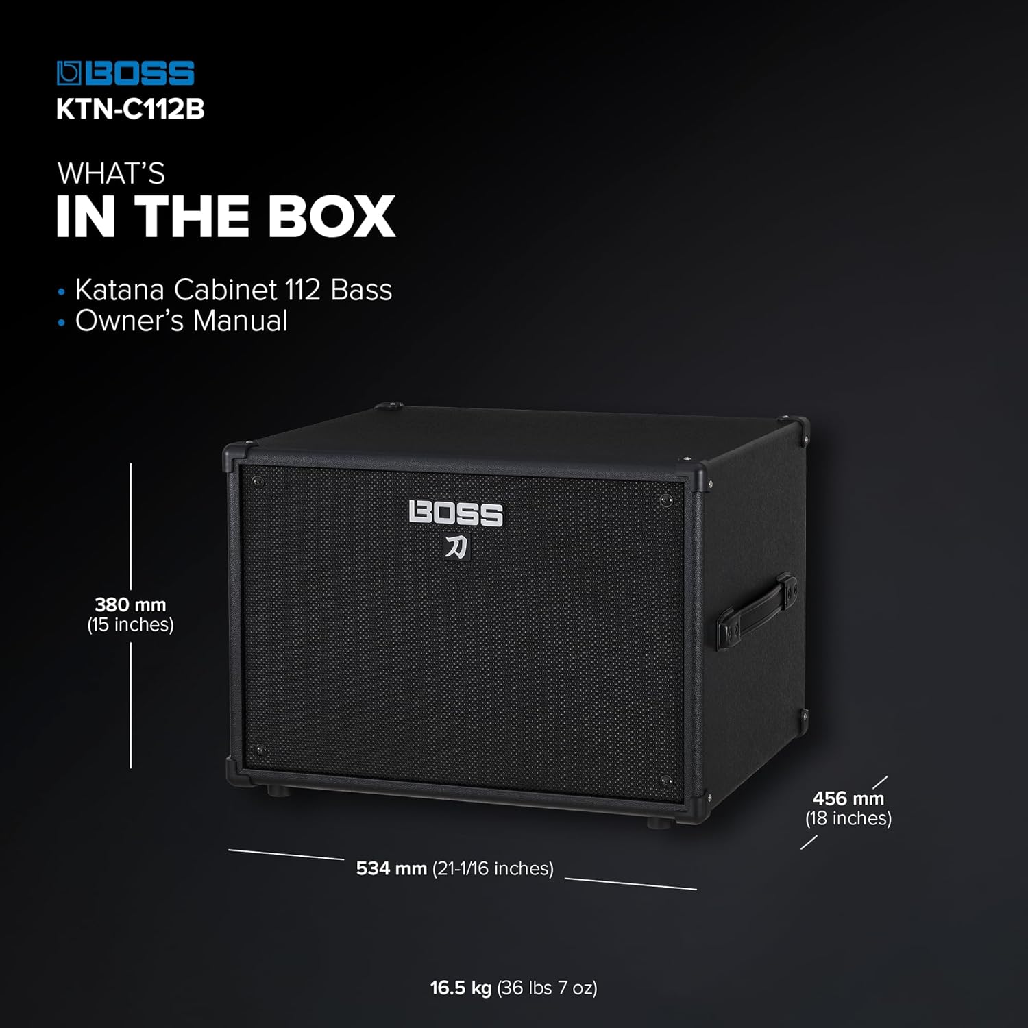 BOSS Katana Cabinet 112 Bass | High-Performance Speaker Cabinet for Professional Bass Applications | Compact Design with 500-Watt Power Capacity | Eminence Neodymium Series 12-Inch Woofer